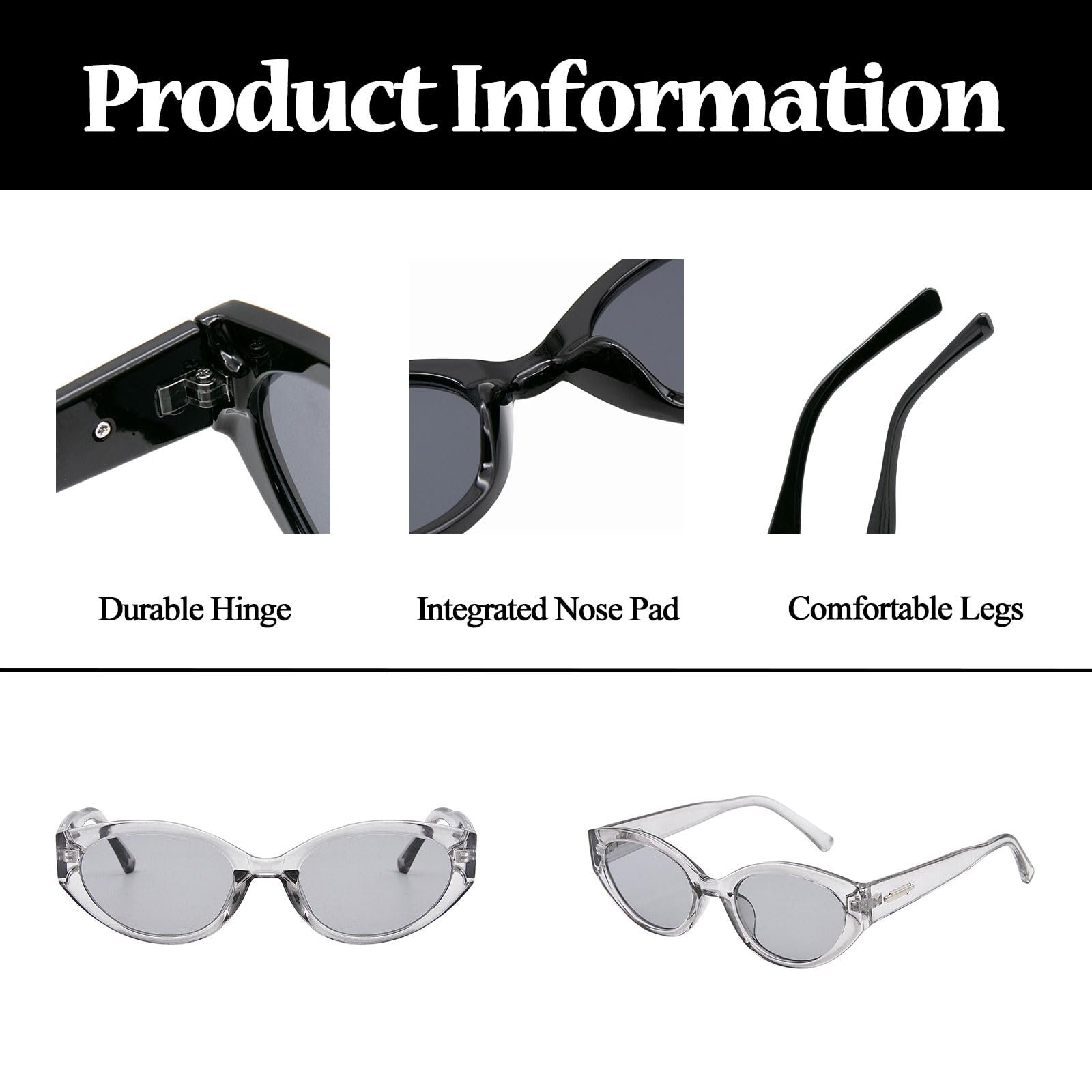 Сонцезахисні окуляри Овальні LJCZKA Ретро Жіночі Вінтажні Котяче око 90-х Маленькі Модні, фото №4