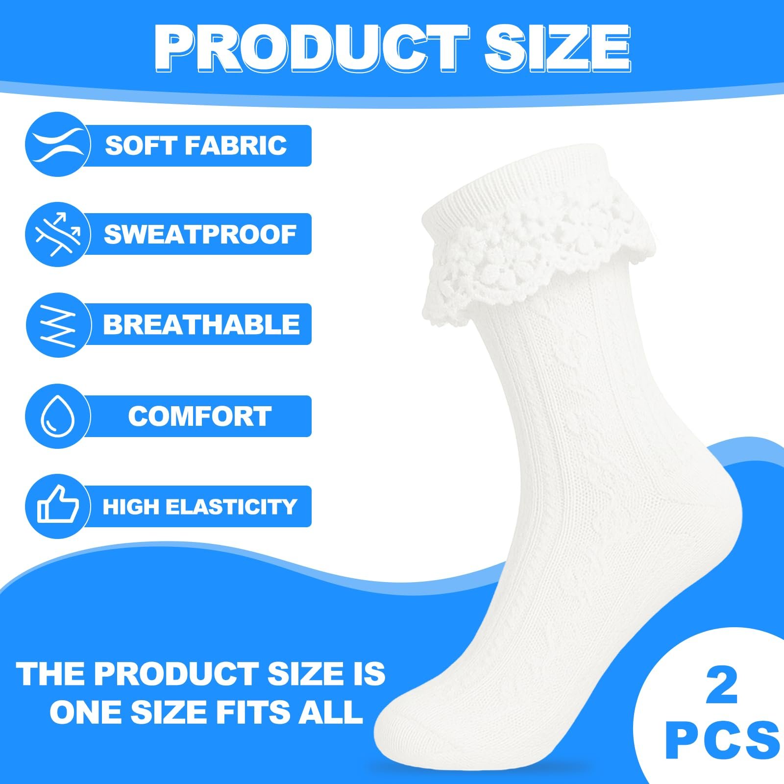 Женские носки для дирндля, 2 пары костюмных носков с рюшами, белые хлопковые носки для аксессуаров дирндля, фото №2