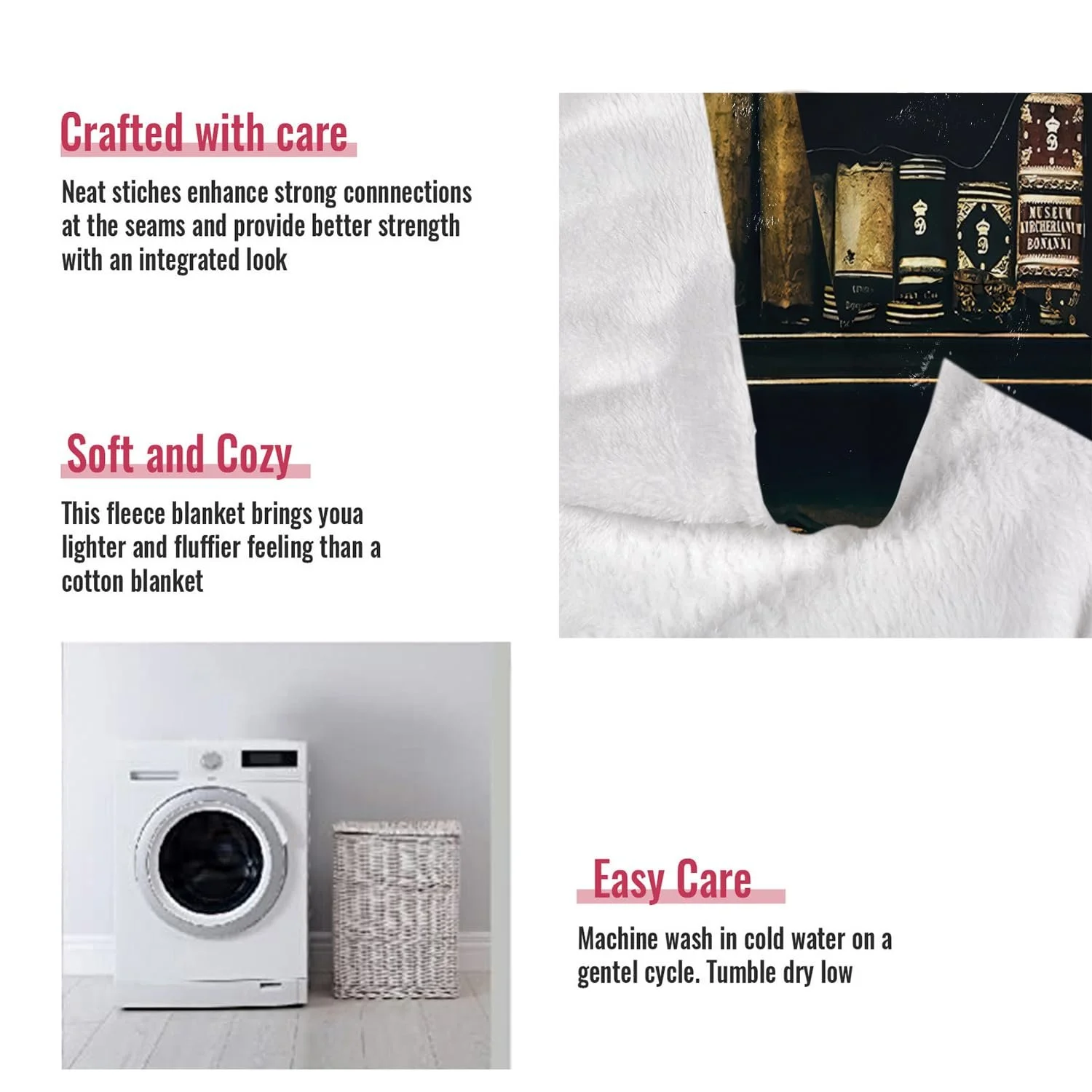 Покривало YISUMEI Фланель М’яка Покривало з флісу 150 x 200 см Книжкова полиця Стара книга, фото №6