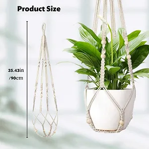 Підвісне кашпо Macrame 90 см бавовняне мотузяне Бежеве synthetic.ua - Фото 1