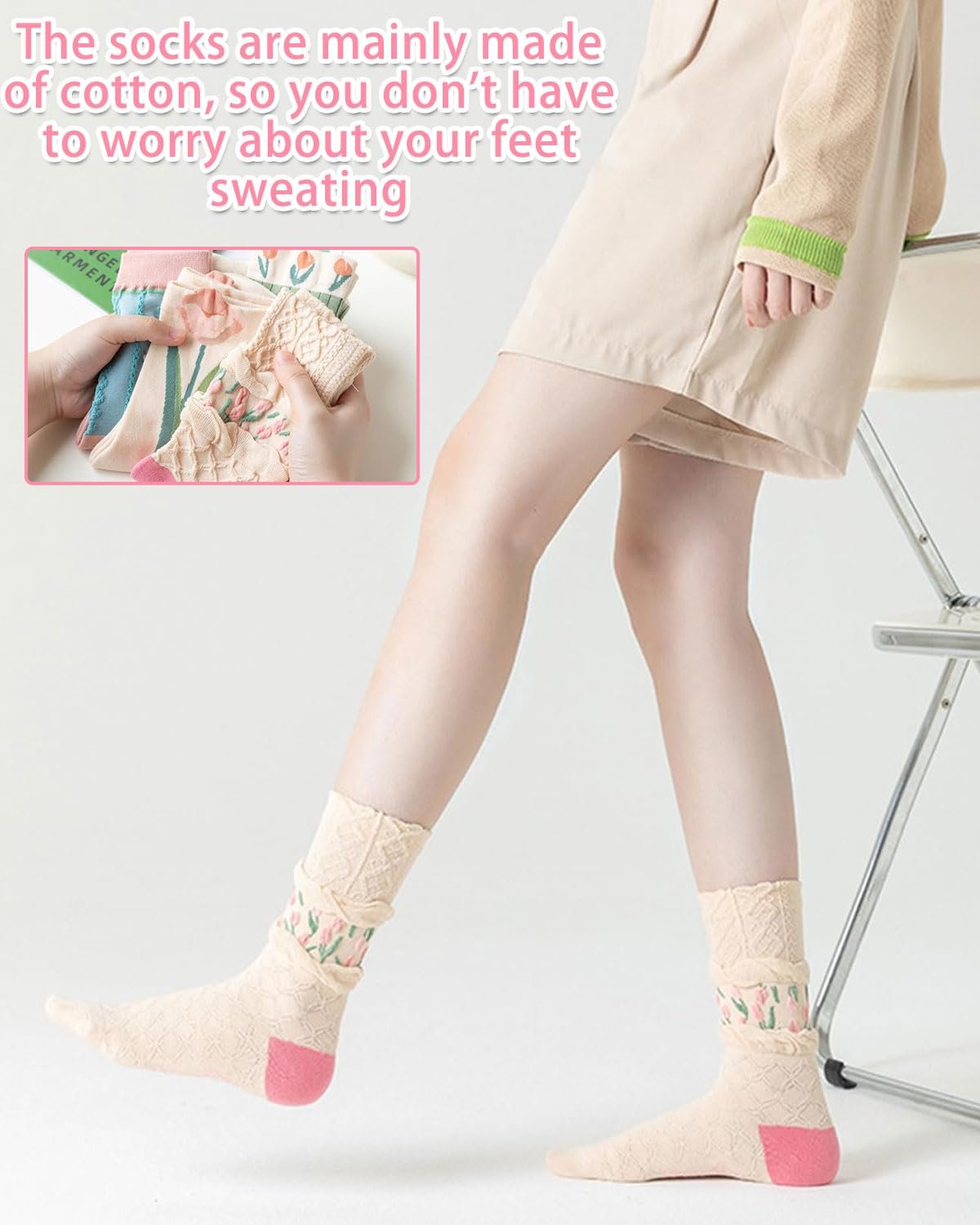 Носки Женские с цветочным узором Хлопковые Разноцветные 4 пары, фото №4