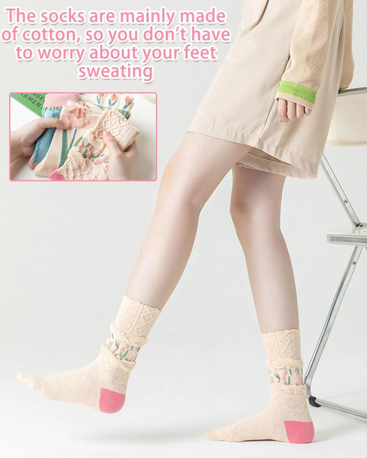 Шкарпетки Жіночі з квітковим візерунком Бавовняні Кольорові 4 пари, фото №4