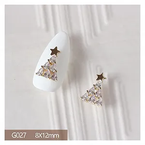 3D Украшения для ногтей Металл + Циркон Wanglan Ёлка G027 8 мм * 12 мм Золотой / Зеленый, 10 шт synthetic.ua - Фото 1