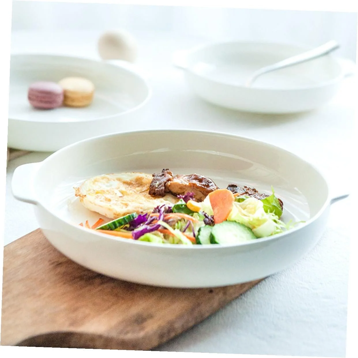 Керамическая форма для запекания INOOMP с двойной ручкой Белая, фото №9