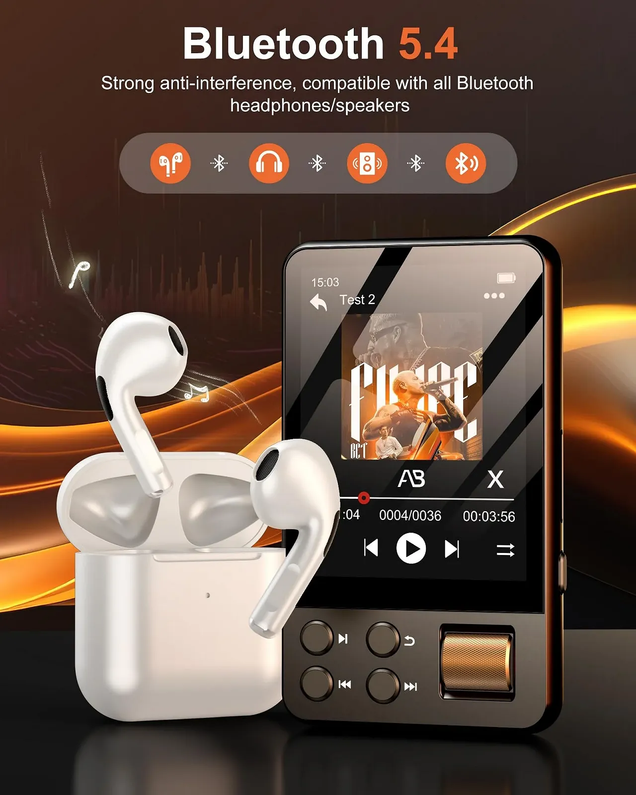 MP3-плеер AGXOV 128GB Bluetooth с наушниками, с 2.4-дюймовым сенсорным экраном, MP4-плеер с поддержкой Amazon Music, Deezer, FM-радио, диктофон, устройство для чтения электронных книг, фото №3