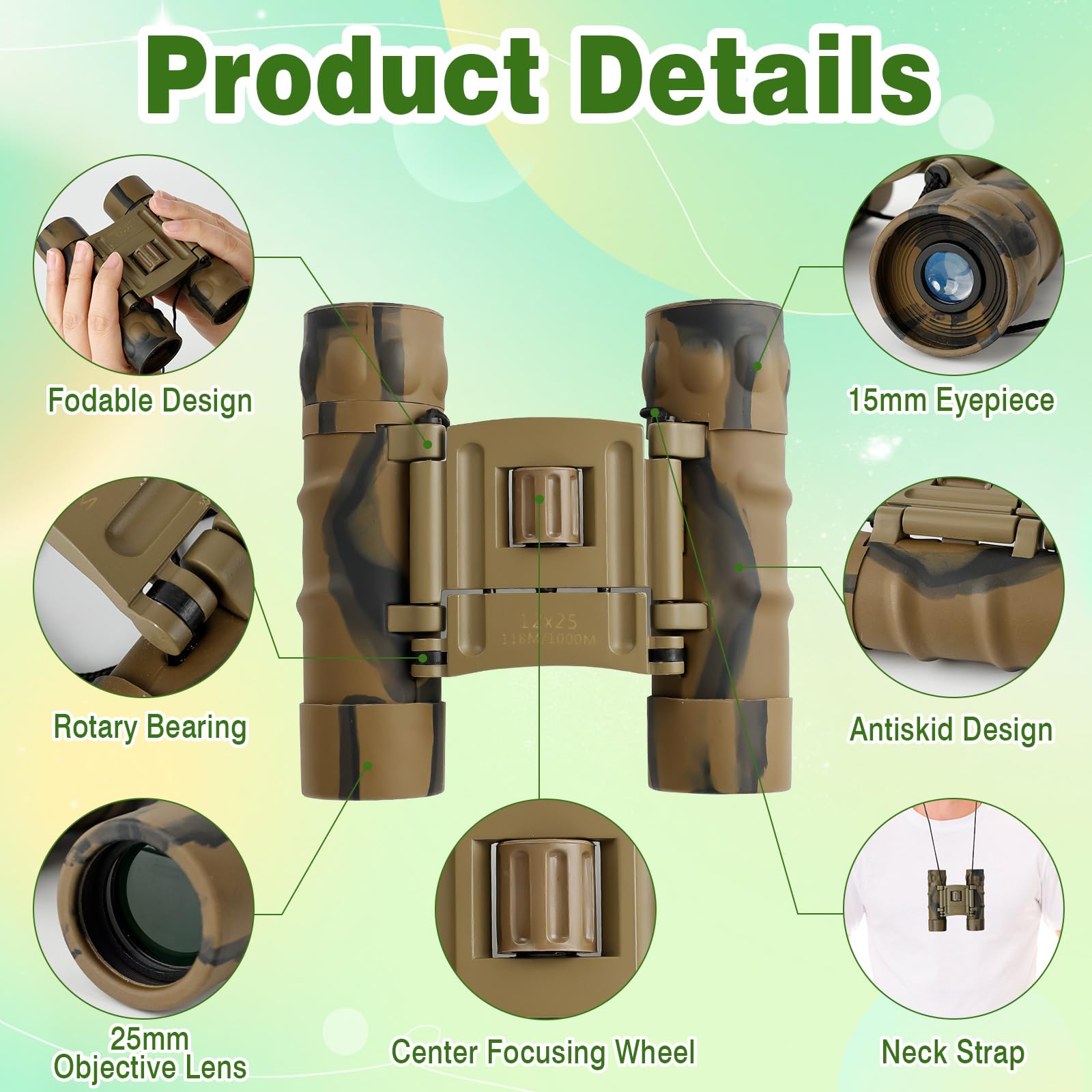 Бінокль Компактний 12 x 25 Водонепроникний для Спостереження за Птахами Полювання Похід Подорожі Концерти, фото №6