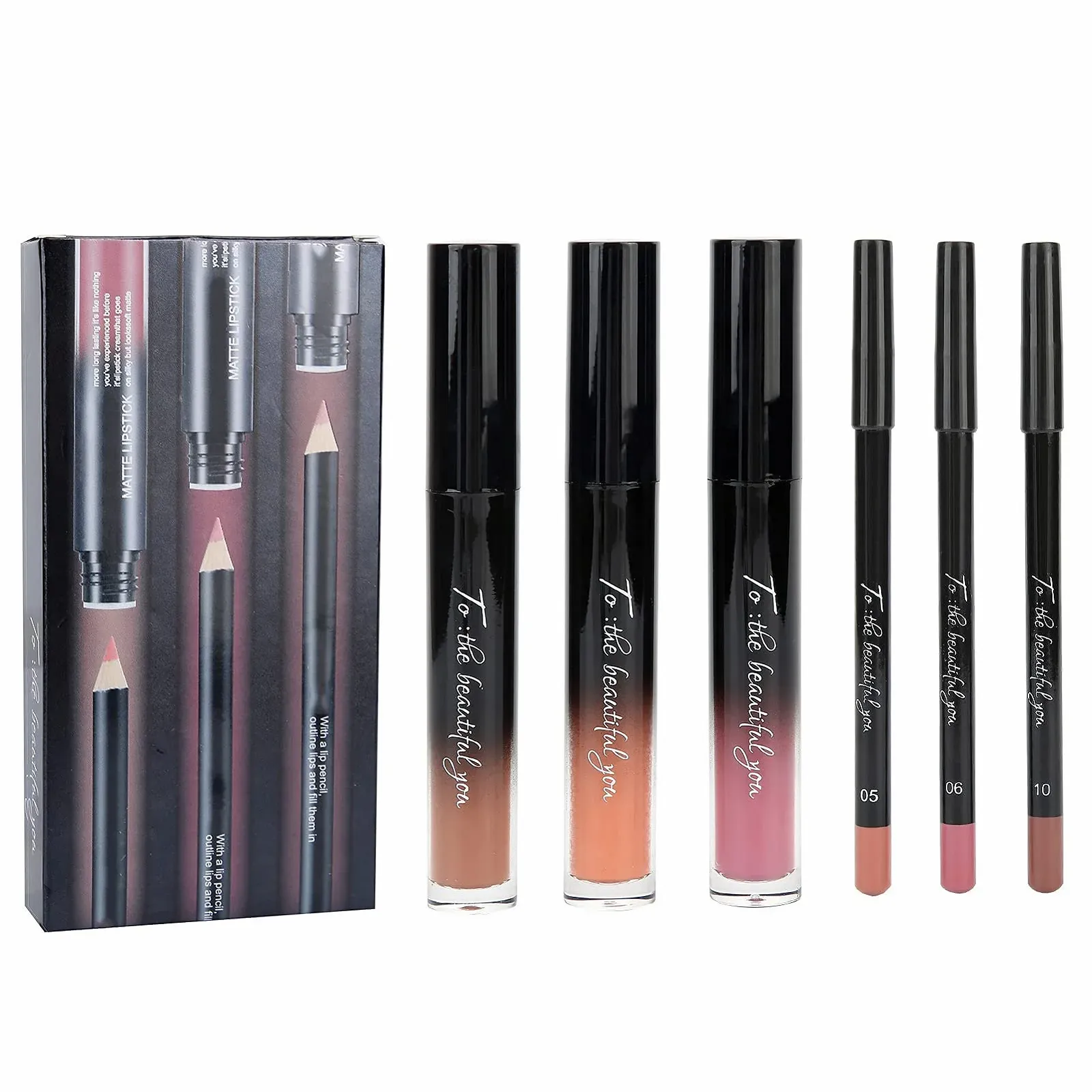 Набір блисків для губ та олівців для губ 6 шт, фото №6