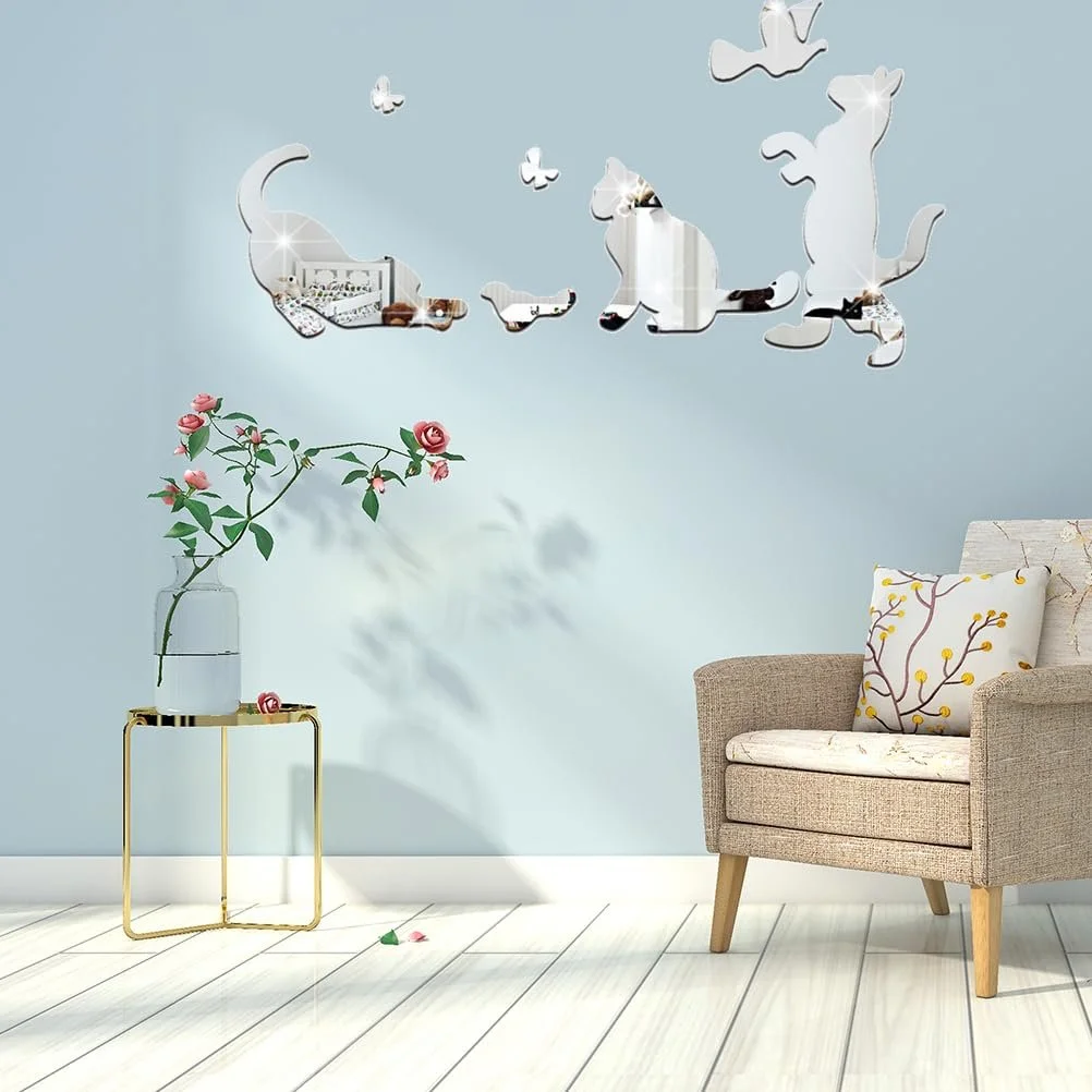 Наклейка на стіну Vosarea Mirror Cat акрилова срібляста, фото №2 Наклейка на стіну Vosarea Mirror Cat акрилова срібляста, фото №2