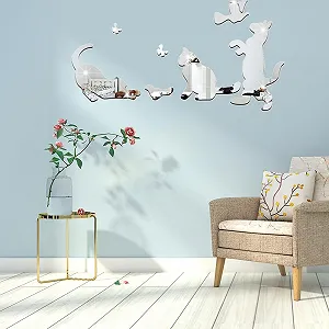 Наклейка на стіну Vosarea Mirror Cat акрилова срібляста synthetic.ua - Фото 1