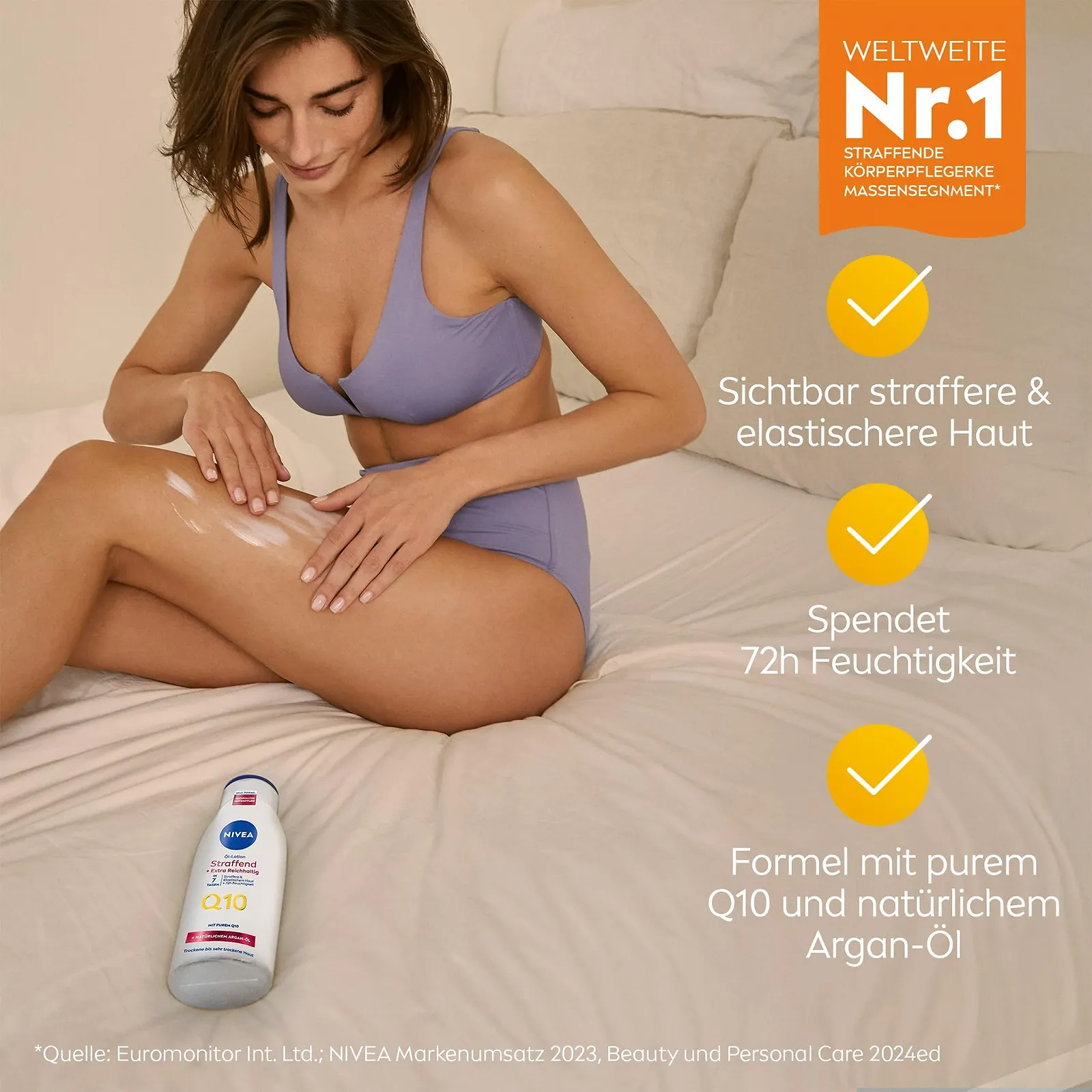 Лосьон NIVEA Q10 Укрепляющий Масляный, Питательный лосьон для тела со 100% натуральным аргановым маслом и чистым Q10, Укрепляющий крем для тела для зрелой и сухой кожи, 250 мл, фото №3