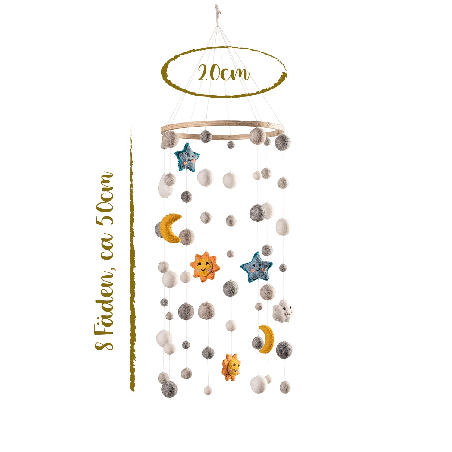 Мобиль naturling Фетр с деревом Яркий цветной подвес для пеленального столика детской кроватки (Солнце, Луна и Звезды), фото №3