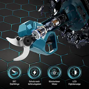 Секатор акумуляторний Anancyi 21 V для гілок дерев, квітів, електричний, максимальний отвір 65 мм, діаметр різання 40 мм, 2 x 2.0 Ah батареї, безщітковий двигун, РК-дисплей synthetic.ua - Фото 1