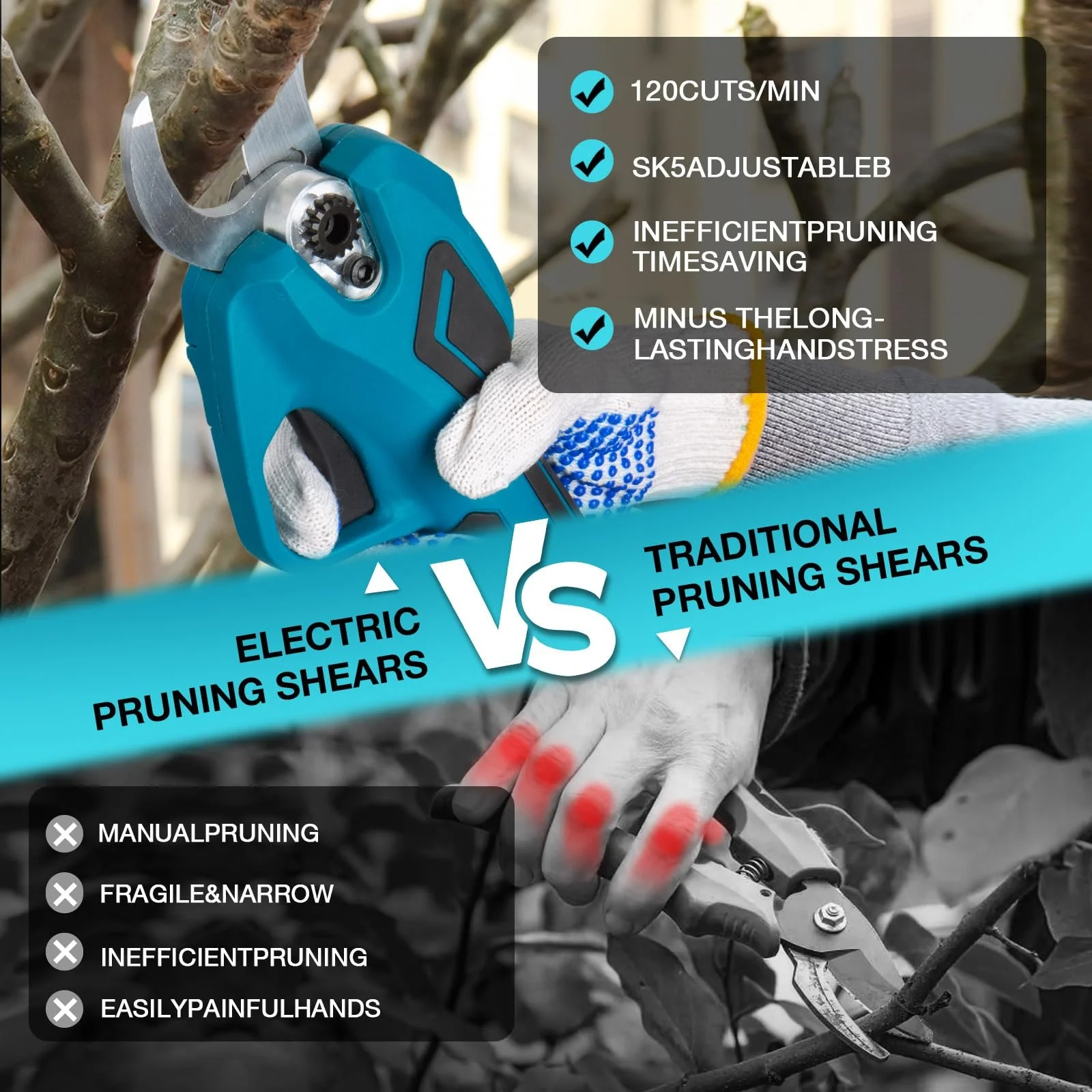 Акумуляторні садові ножиці, max 35 мм, 2 акумулятори 2000 мА·год, фото №4