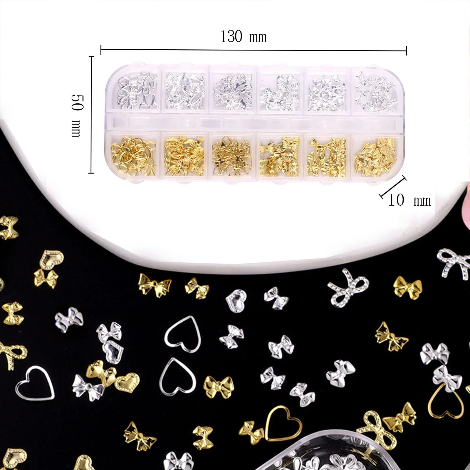 (4 коробки) Золото Срібло, 4800 Стрази, Різнокольорові Камені, фото №5