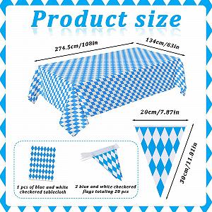 Набір скатертина та декор Oktoberfest Blue White Waterproof Plastic 137 x 274 см 21 шт. synthetic.ua - Фото 1