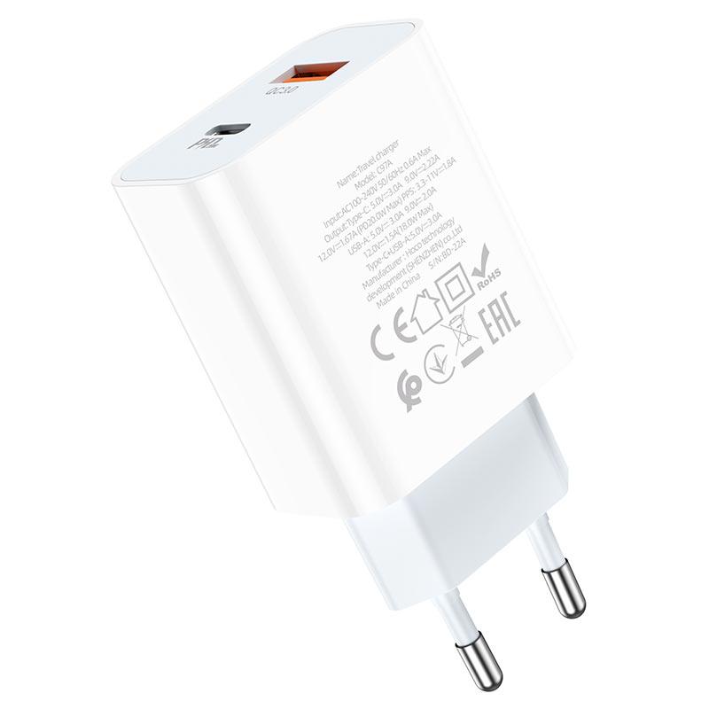 Сетевое зарядное устройство Hoco C97A PD 20W Type-C USB QC3.0 3A White, фото №4
