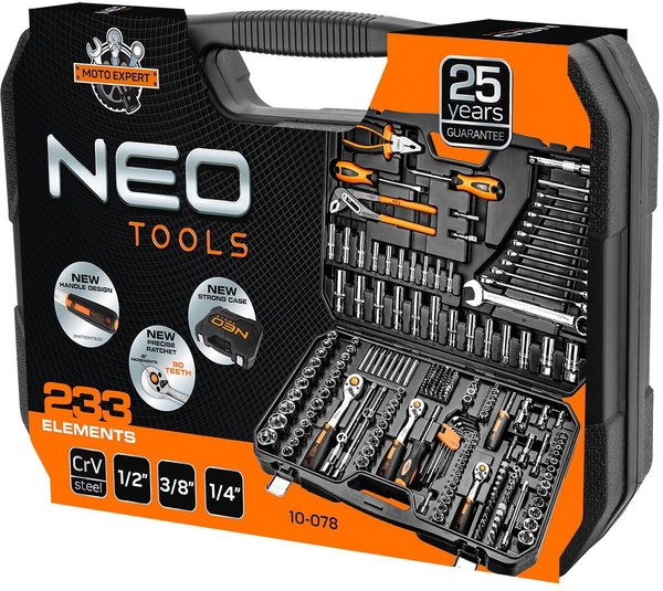 Набор инструментов 233 предметов NEO Tools 10-078 1/2" 1/4" 3/8" в кейсе, фото №2