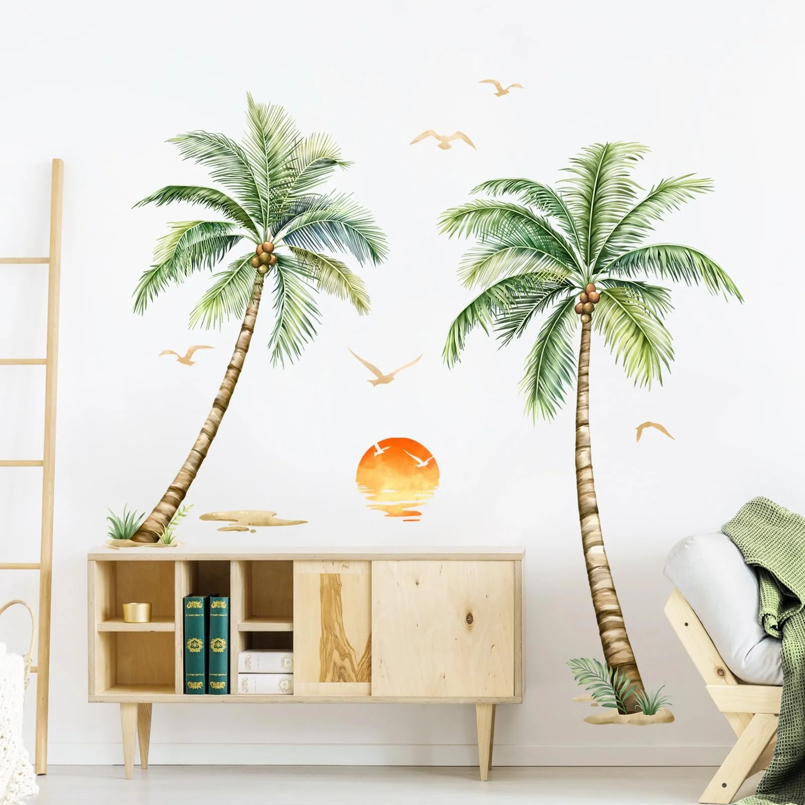 Наклейка на стіну Tanlaby Пальма велика XXL тропічні рослини пляж Green, фото №2