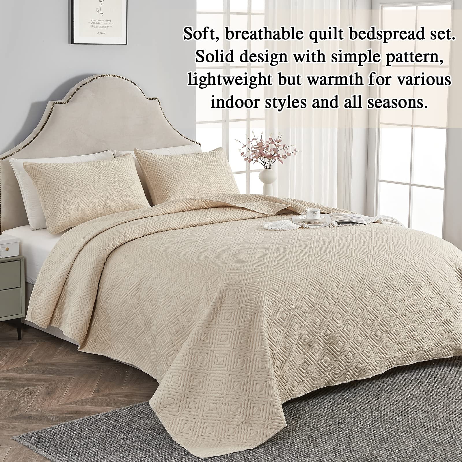 Покрывало Qucover 240 x 260 см, бежевый, набор с 2 наволочками 50 x 75 см, фото №4