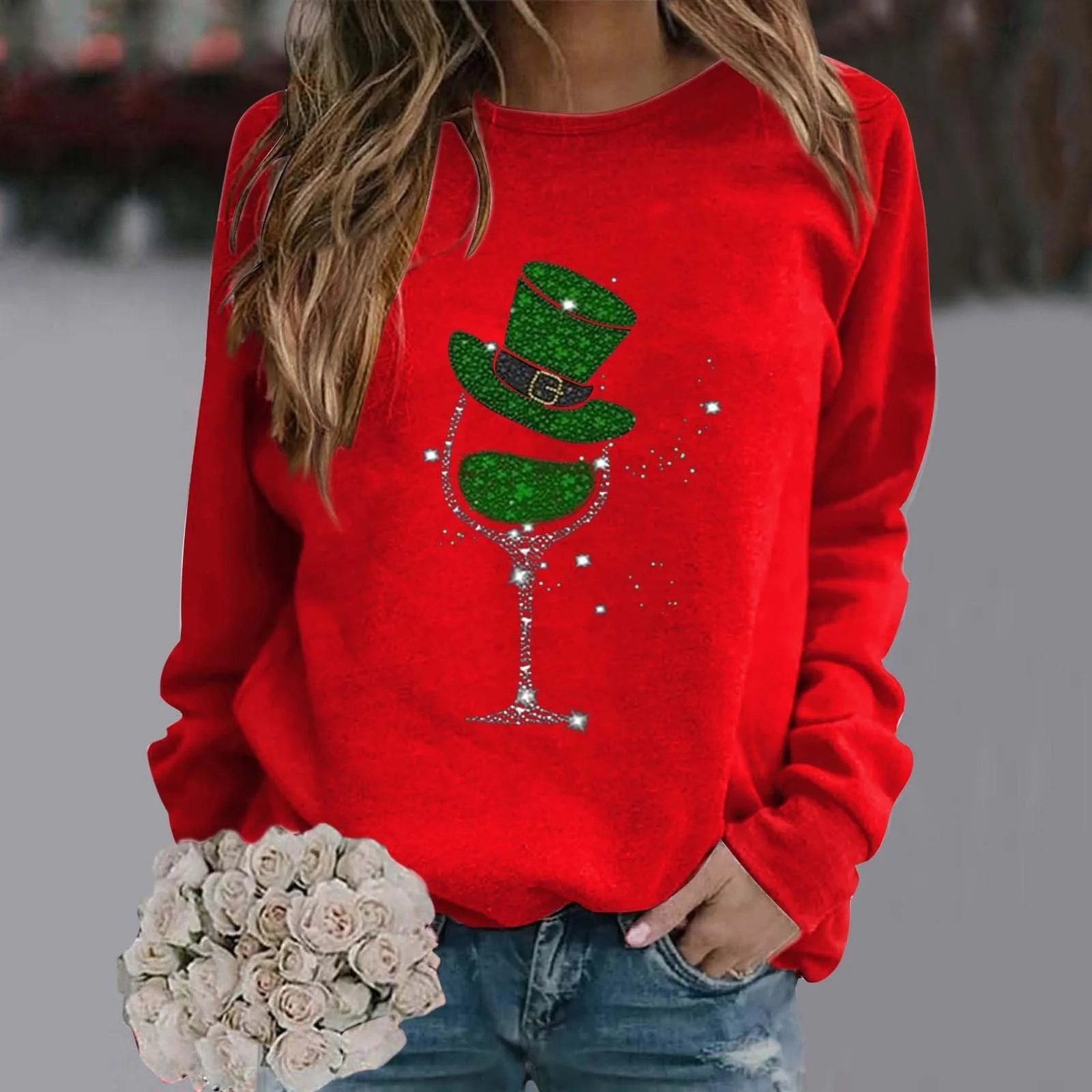 Толстовка HUIFUAO Женская на День Святого Патрика, Толстовка с ирландским клевером на удачу для женщин, Футболка с длинными рукавами с цветочным принтом, фото №3 Толстовка HUIFUAO Женская на День Святого Патрика, Толстовка с ирландским клевером на удачу для женщин, Футболка с длинными рукавами с цветочным принтом, фото №3