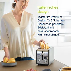 Тостер LAICA ISEO 2 скибочки цифровий з незалежною подачею та дуже широкими слотами, функції розморожування та підігріву, 6 рівнів підсмажування, функція Bagel, нержавіюча сталь чорний synthetic.ua - Фото 1