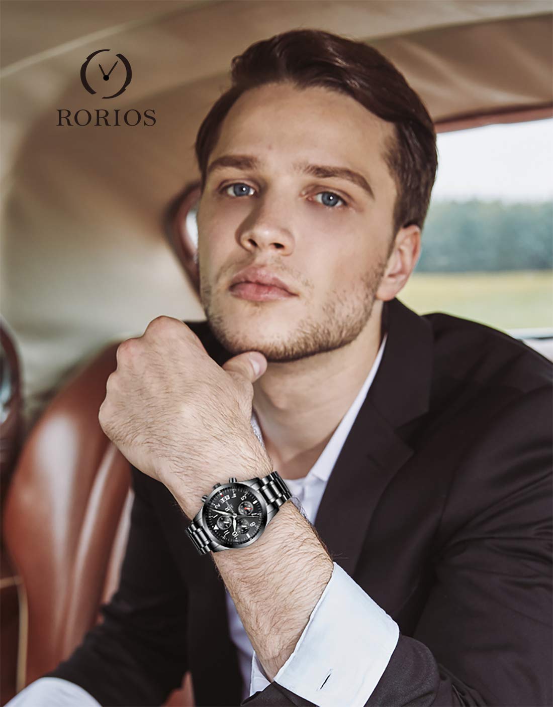 Чоловічий годинник rorios Нержавіюча сталь Аналоговий Кварцовий Бізнес Мода Календар Металевий ремінець Хронограф Таймер-коло Водостійкий, фото №2