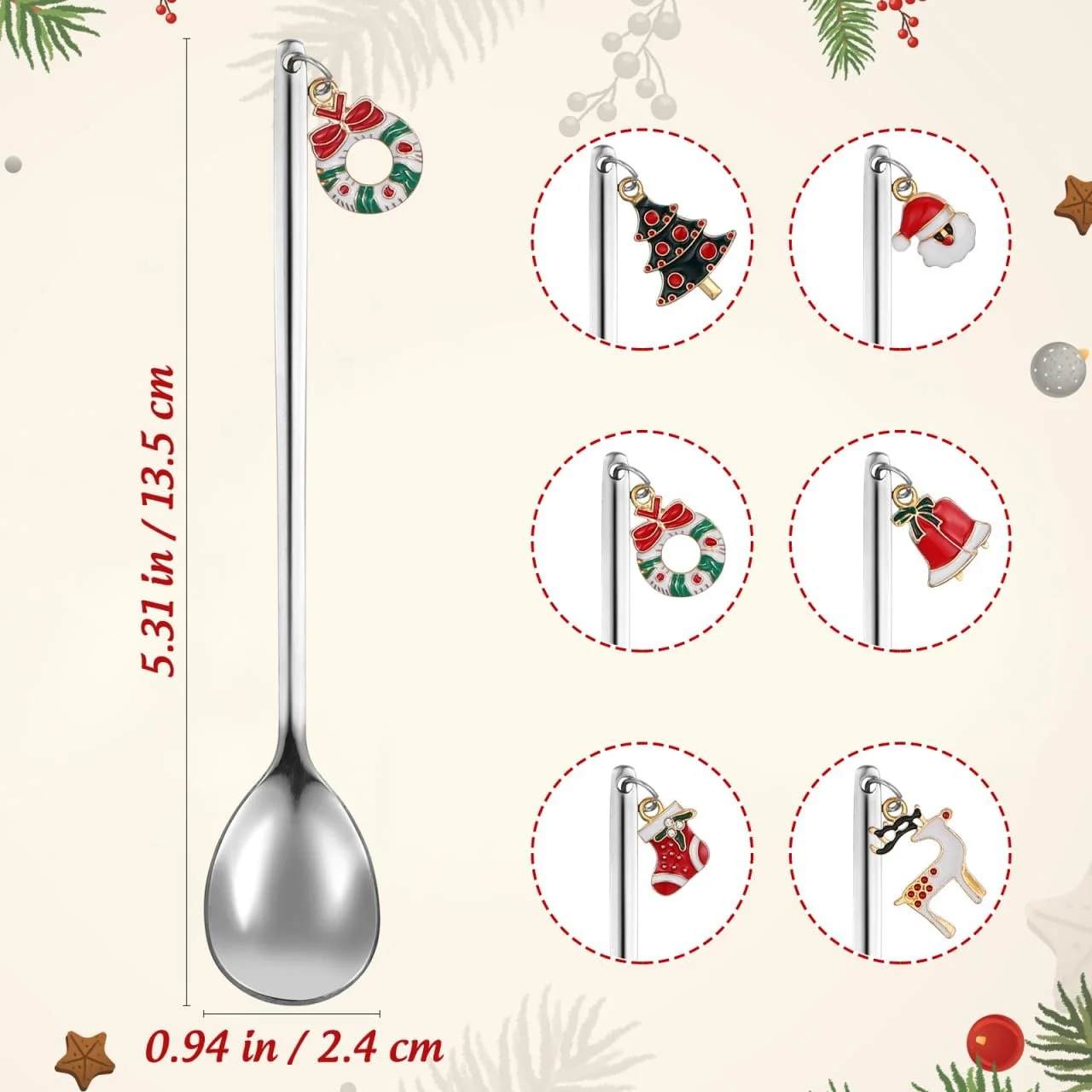 Ложка Кавова Hemoton Набір з 6 штук Нержавіюча сталь Різдвяна, фото №2