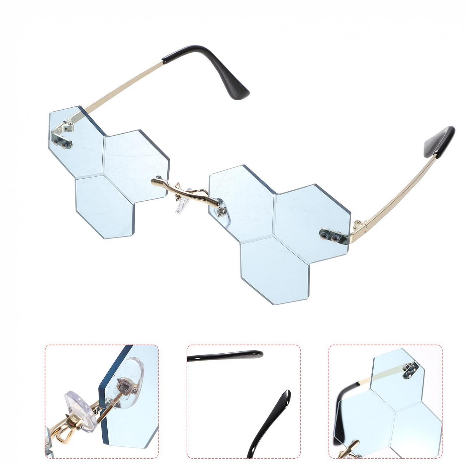 Солнцезащитные Очки Без Оправы Неправильной Формы Небесно-голубой, фото №6