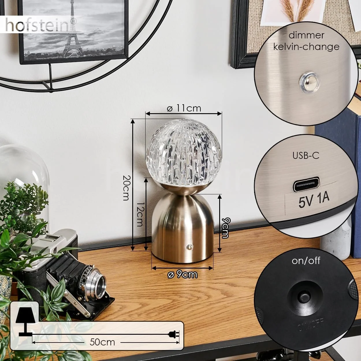 Настільна лампа Yngered LED 2.5 W 243 lm 2700-6500 K USB-C Нікель/Прозора, фото №5