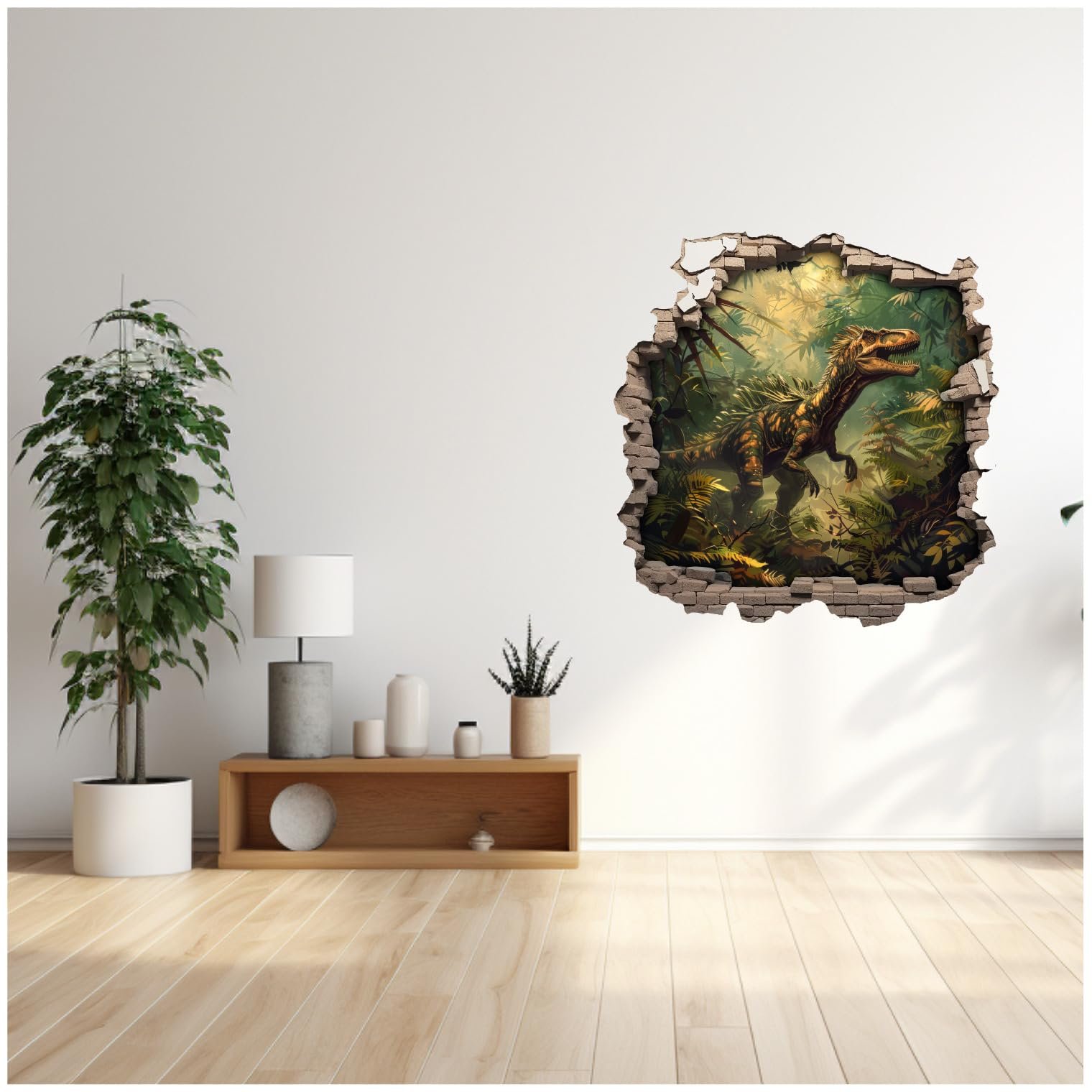 Наклейка на стіну Samunshi Тріщина з динозавром Велоцираптором 70 x 70 см, фото №2 Наклейка на стіну Samunshi Тріщина з динозавром Велоцираптором 70 x 70 см, фото №2