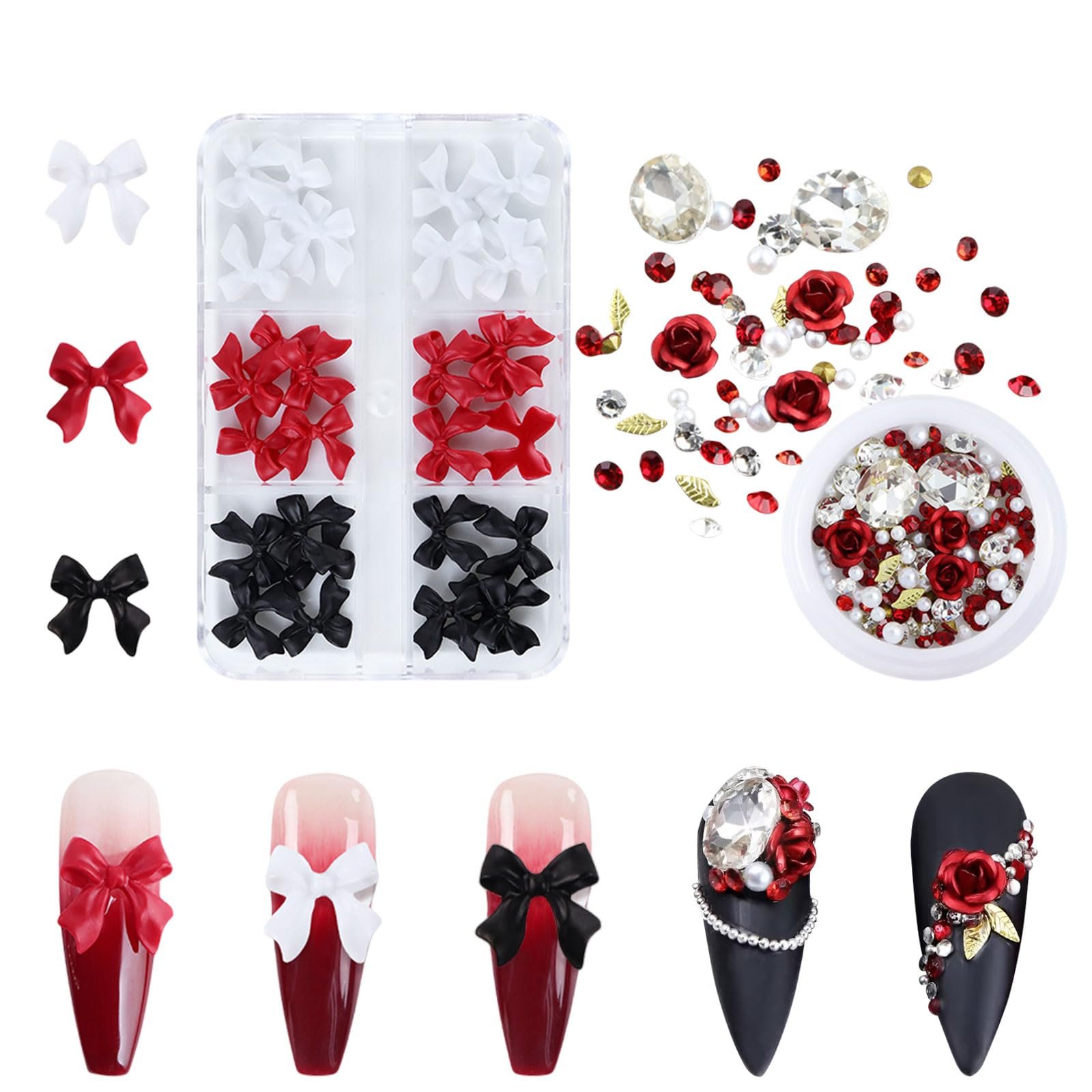3D Шармы для ногтей, 2 коробки бусины Цветы Бантики, смола, украшения для ногтей, арки, стразы для ногтей для женщин девушек маникюр дизайн ювелирные аксессуары DIY поделки, фото №1