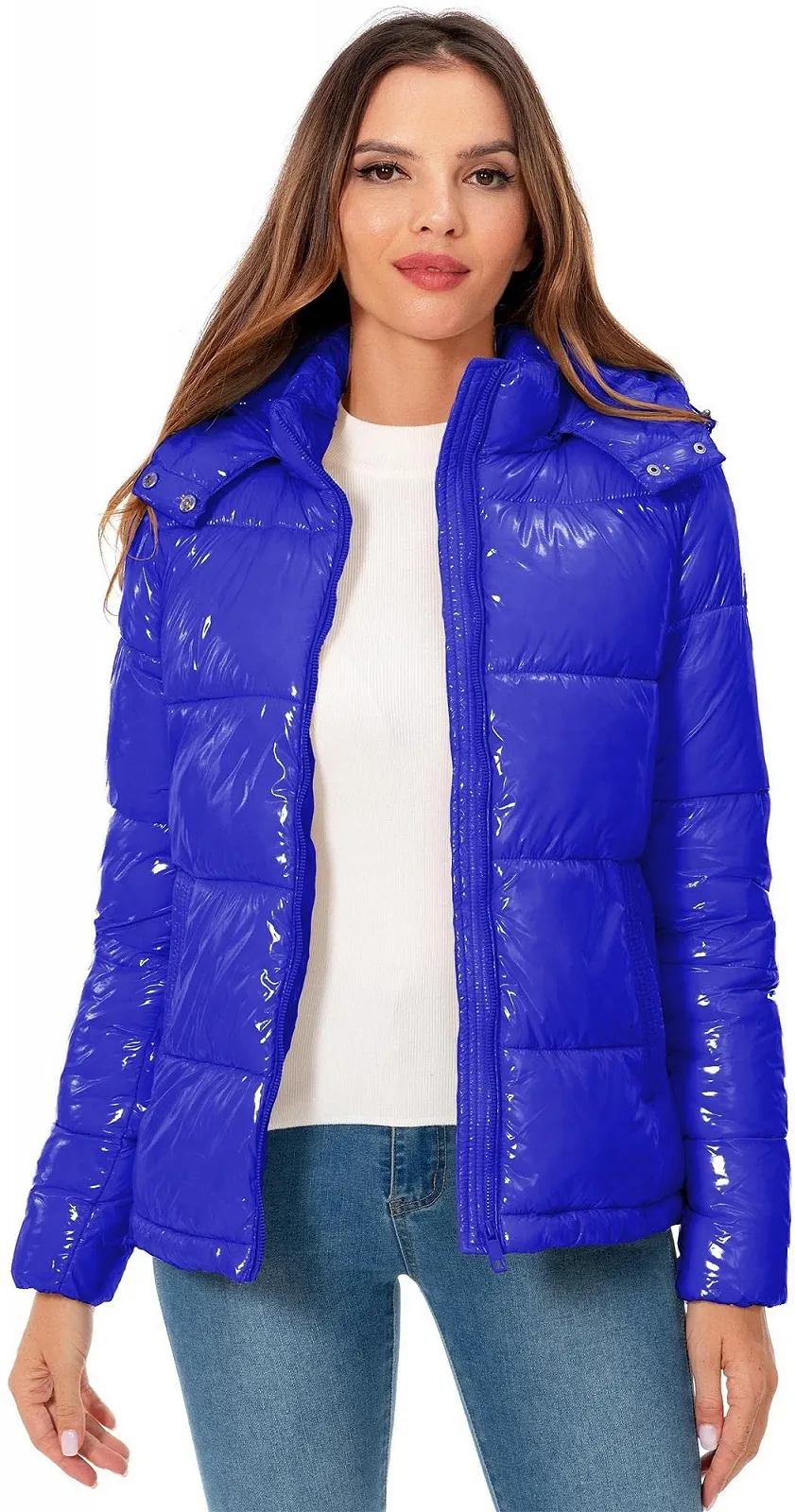 Куртка CRISSREXO Зимова стьобана блискуча з капюшоном, коротка, фото №2