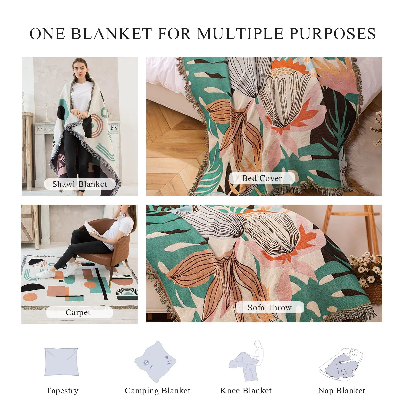 Покрывало Тканое LumiSyne Двустороннее Хлопковое с Кисточками Jungle Богемный Стиль Гобелен Декоративное Покрывало для Кровати Дивана Кресла Кемпинга Скатерть Ковер 160 x 130 см, фото №6 Покрывало Тканое LumiSyne Двустороннее Хлопковое с Кисточками Jungle Богемный Стиль Гобелен Декоративное Покрывало для Кровати Дивана Кресла Кемпинга Скатерть Ковер 160 x 130 см, фото №6