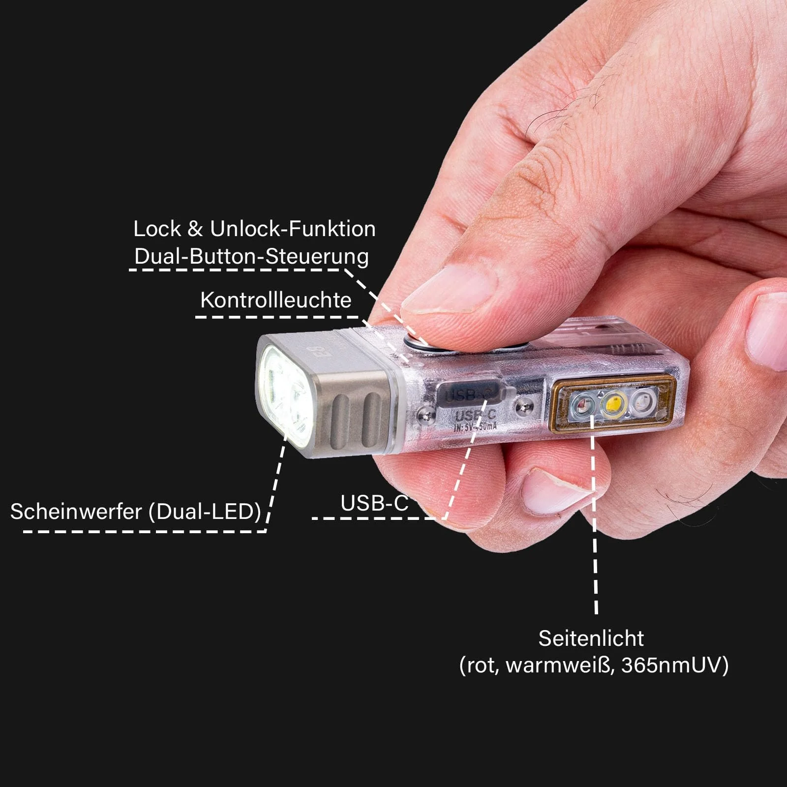 Фонарь RovyVon Angel Eyes E8 High Cri 500 люмен, перезаряжаемый, брелок, двойное питание AAA, с режимом блокировки, водонепроницаемый для дома и улицы, фото №3