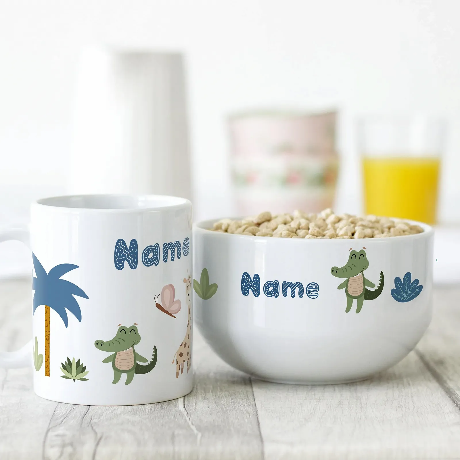 Набор: Керамическая миска для хлопьев с кружкой GRAZDesign Safari Animals Jungle, фото №2 Набор: Керамическая миска для хлопьев с кружкой GRAZDesign Safari Animals Jungle, фото №2