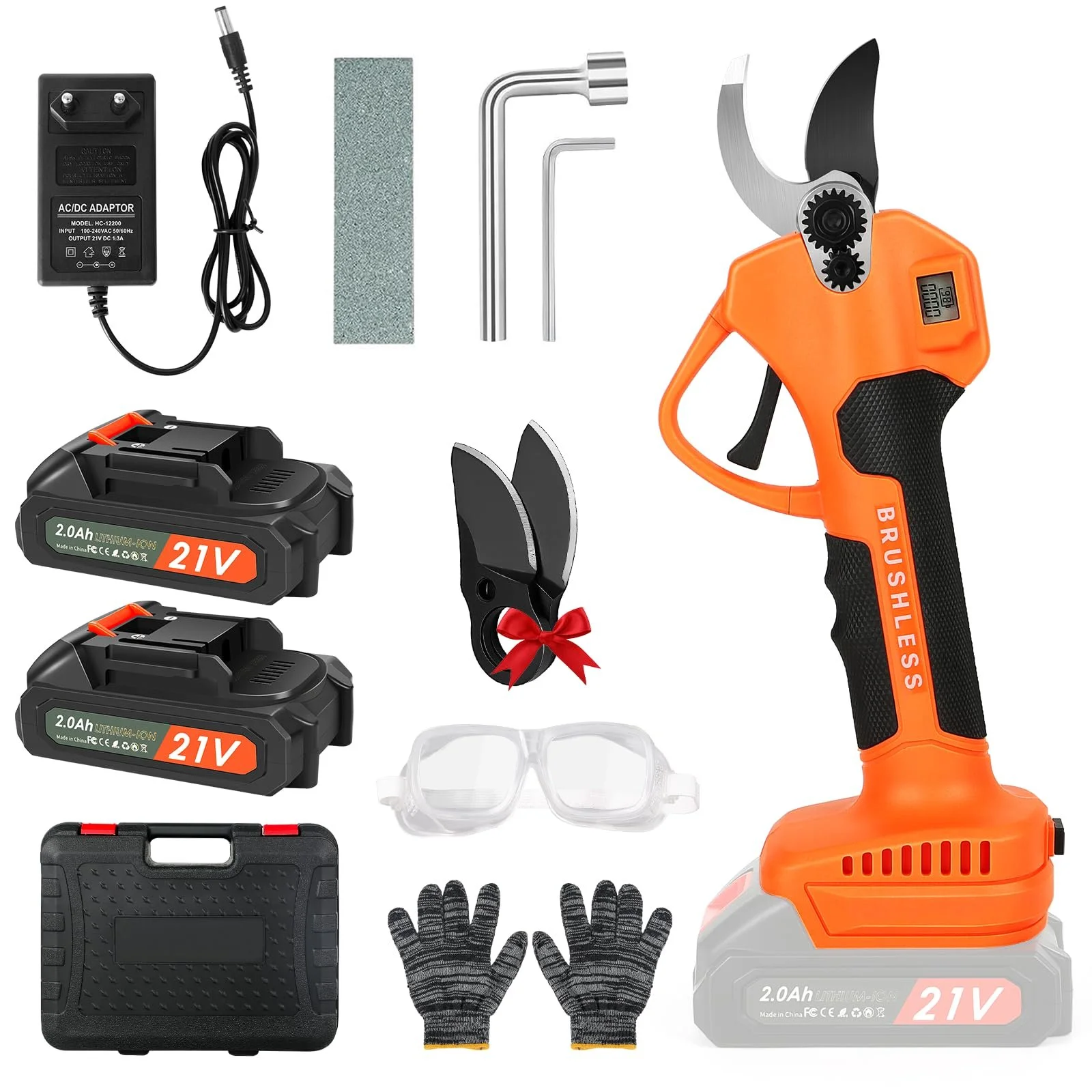 Акумуляторний гілкоріз з LCD-дисплеєм, акумуляторний електричний секатор з 2 x 2000 mAh батареями та SK5 лезами до 40 мм, портативні професійні електричні садові ножиці для обрізки дерев, фото №1