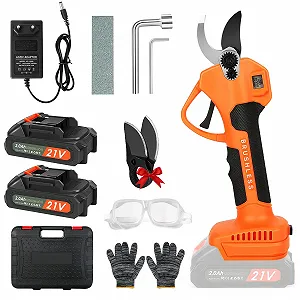 Акумуляторний гілкоріз з LCD-дисплеєм, акумуляторний електричний секатор з 2 x 2000 mAh батареями та SK5 лезами до 40 мм, портативні професійні електричні садові ножиці для обрізки дерев - Фото 1