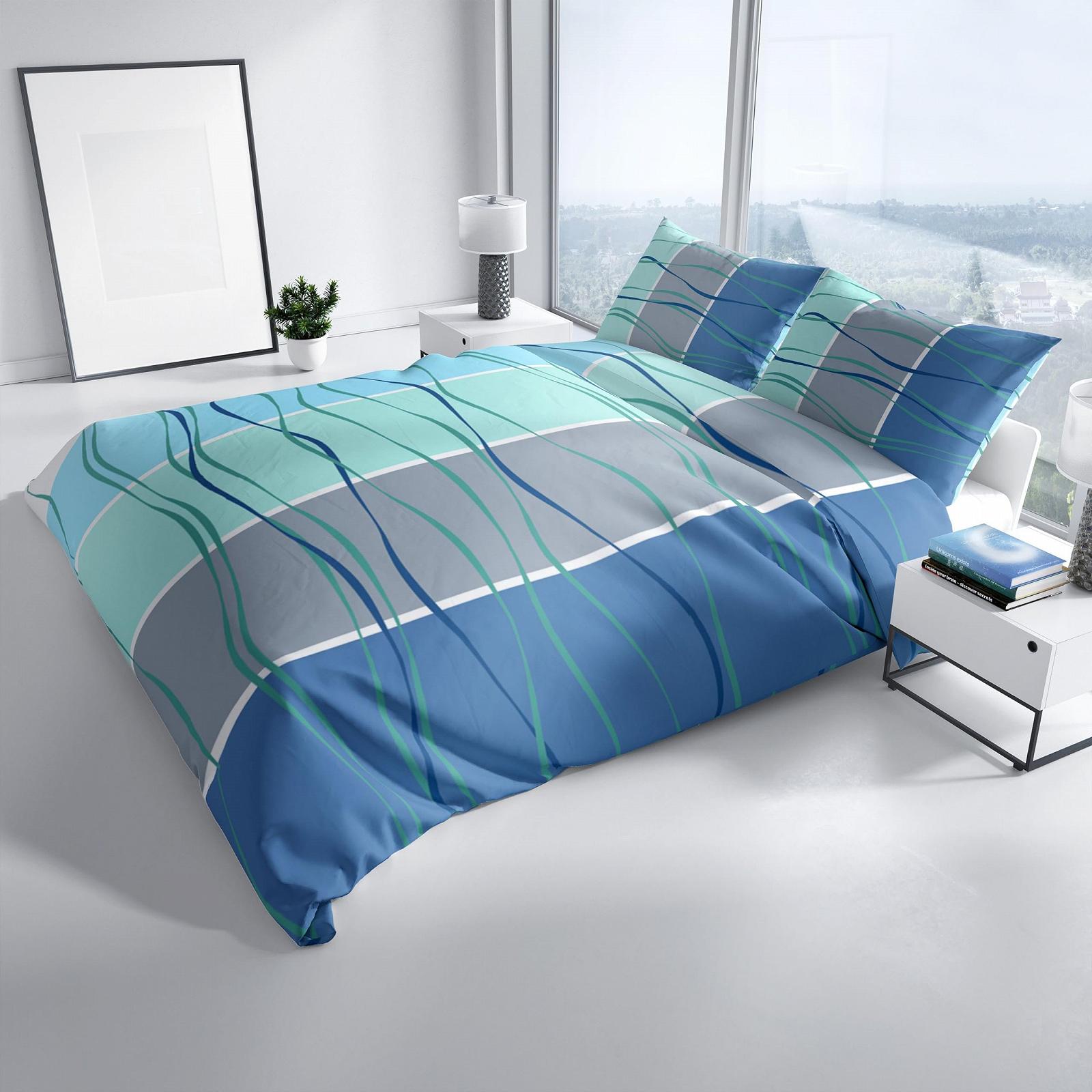 Комплект Постільної Білизни Microfibre Leonado Vicenti 155 x 220 см Waves Striped Modern Blue Turquoise з потайною блискавкою, фото №2