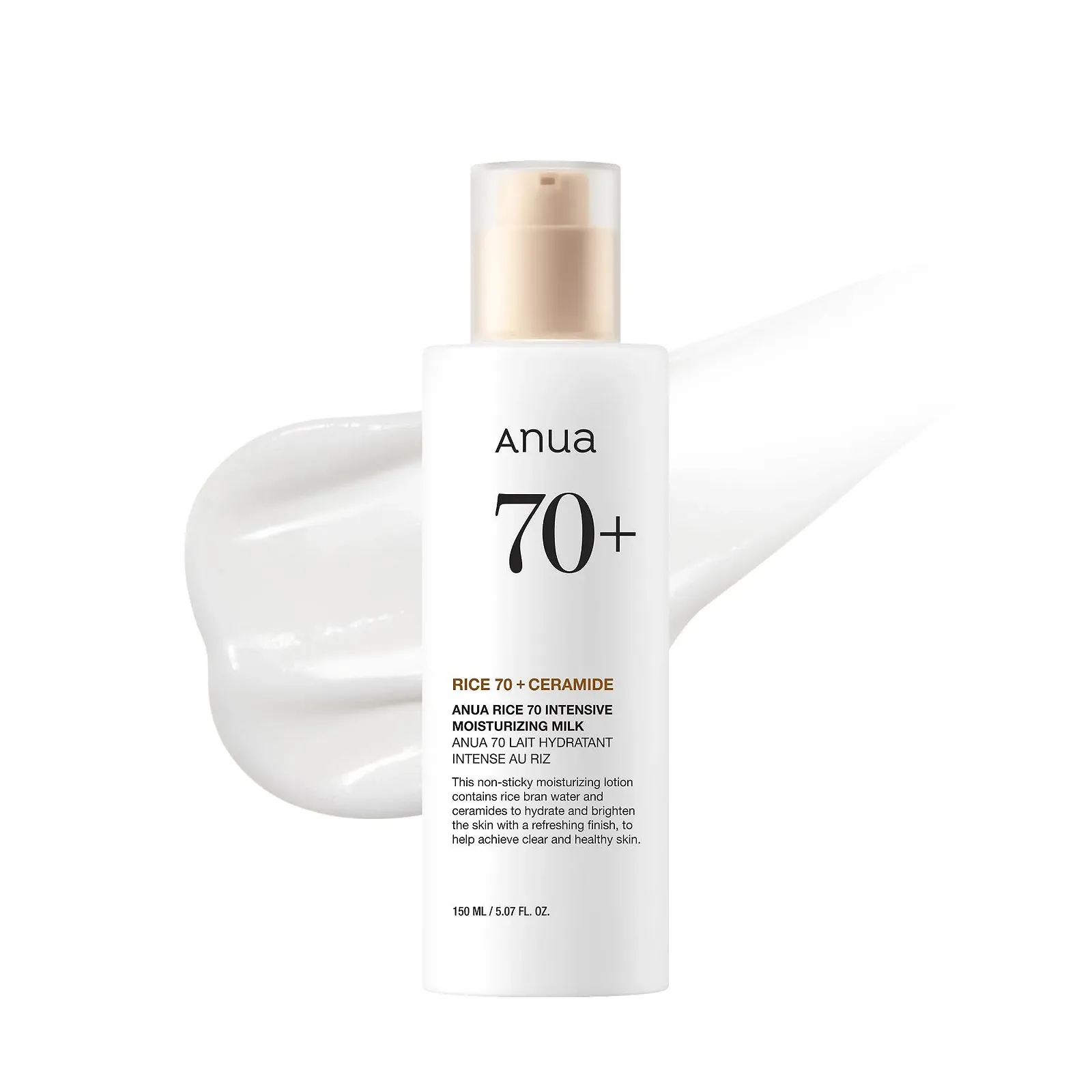 Молочко ANUA RICE 70 Intensive Moisturising Milk для глубокого увлажнения и питания, сияющая стеклянная кожа, рисовая вода, ниацинамид, керамид, легкое, корейский уход за кожей, 150 мл, фото №1