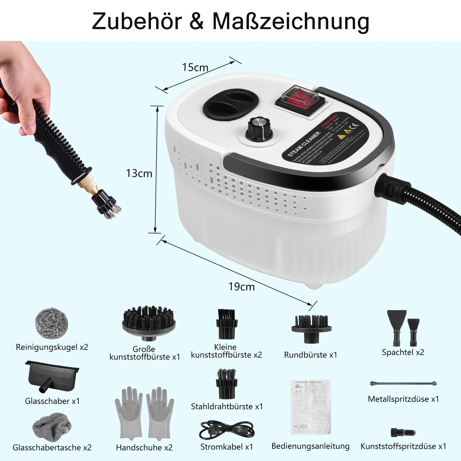 Пароочисник ручний 2500 Вт 1200 мл 3.0 бар White, фото №3