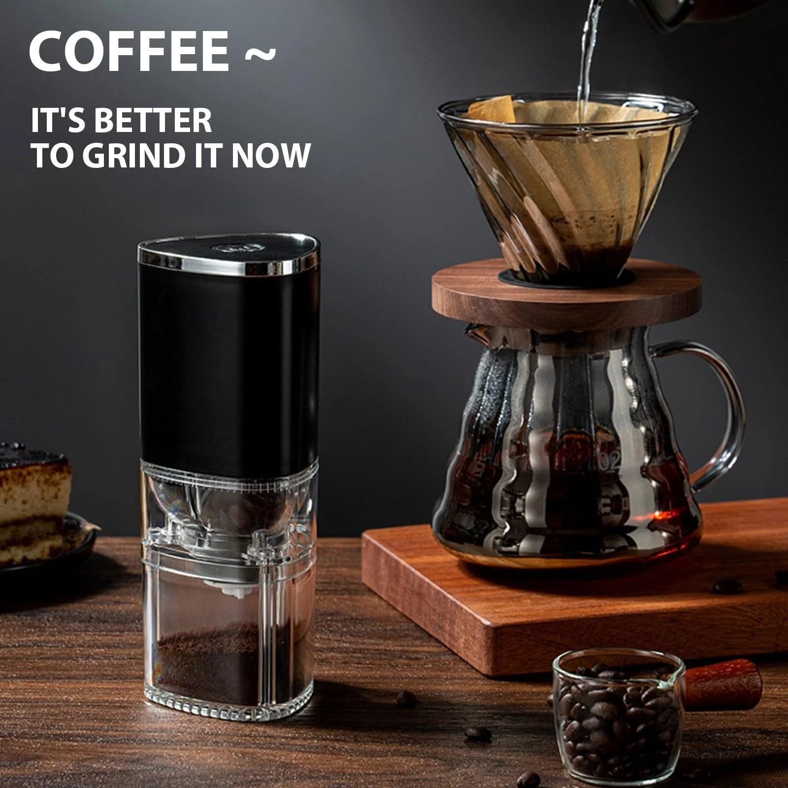 Кофемолка Zoegneer USB аккумуляторная беспроводная портативная для дома и офиса (Черная), фото №4