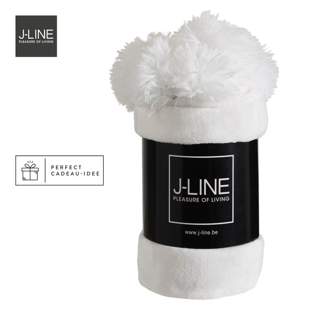 Плед J-Line Pompom - Поліестер - Білий, фото №3