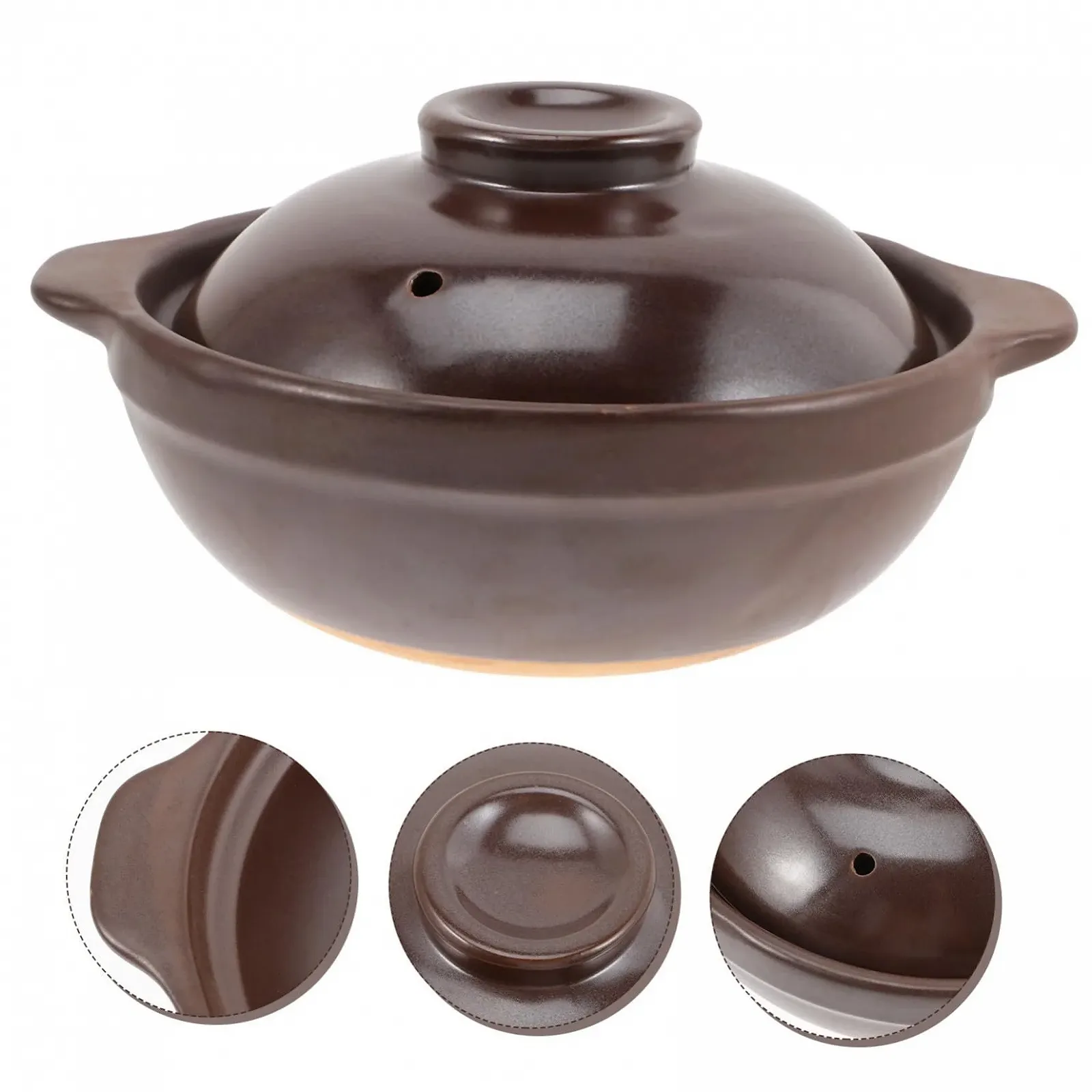 Горшок для запекания керамический жаропрочный с крышкой коричневый, фото №9