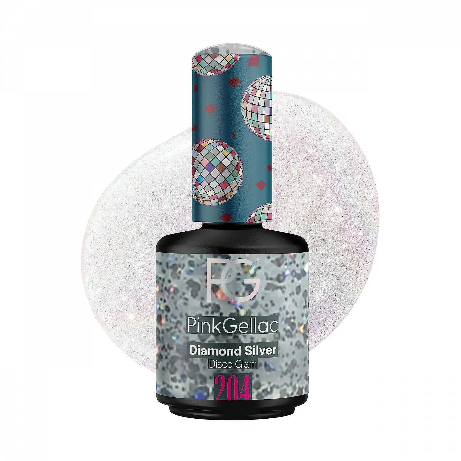 Гель-лак Pink Gellac 204 Diamond Silver, серебряный, 15 мл, фото №1