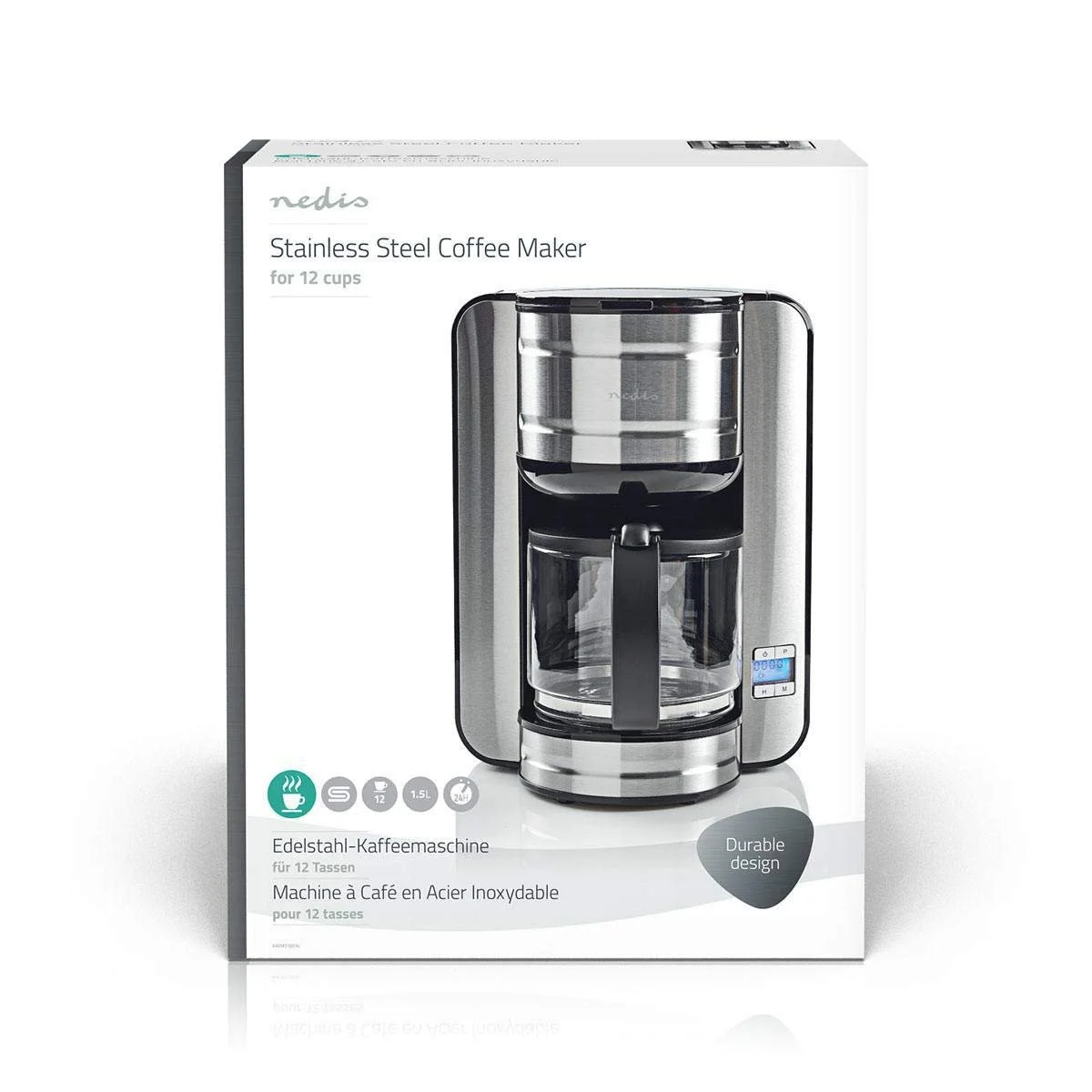 Кофеварка NEDIS KACM210EAL 12 чашек таймер 24 часа нержавеющая сталь, фото №7