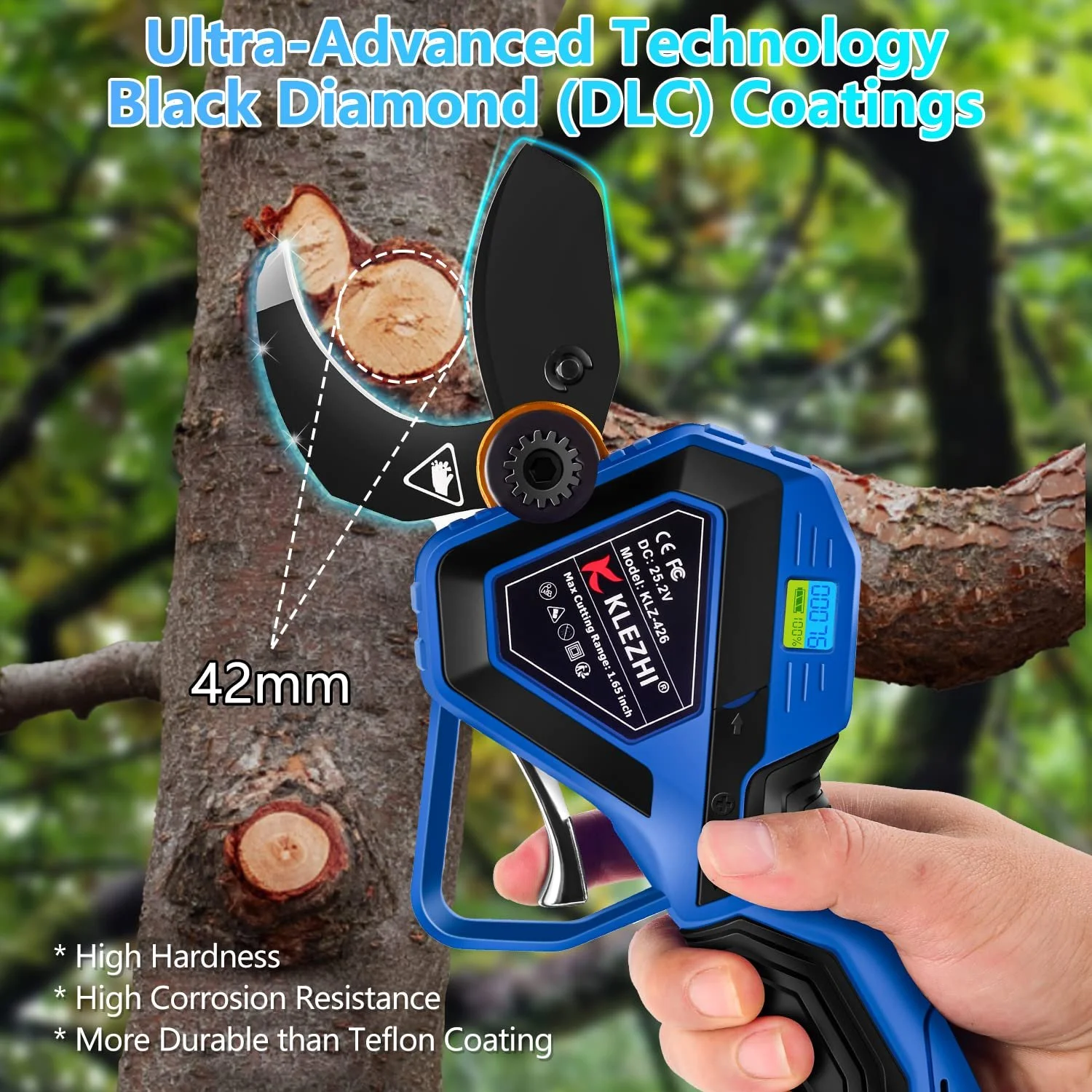 Секатор K KLEZHI 42 мм, акумуляторний, електричний, зі світлодіодом, DLC-покриттям, 2 x 2Ah літієві акумулятори, 25.2 V, фото №4