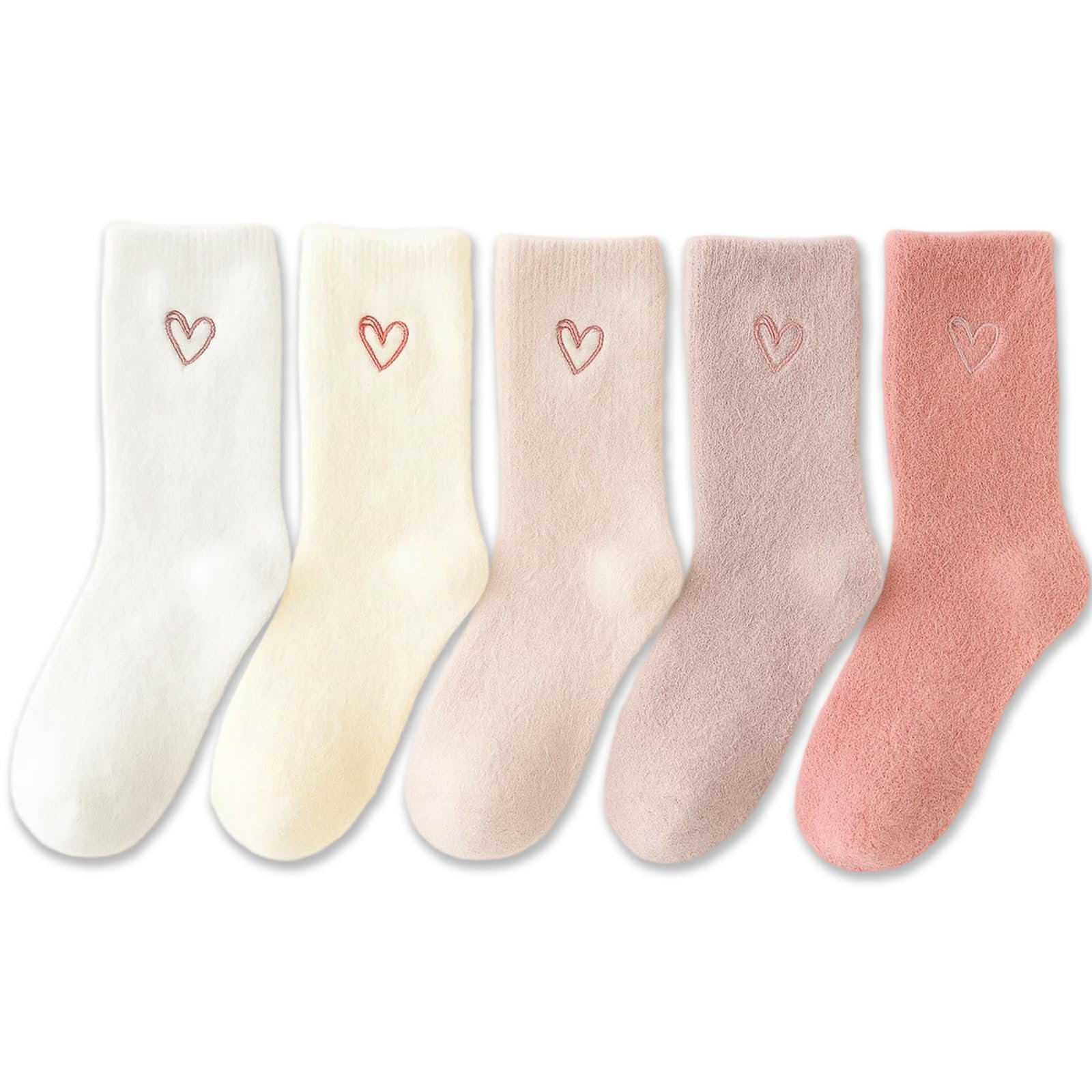 Мягкие носки Женские 39-42, Зимние носки Женские, 5 пар пушистых носков розового, белого и бежевого цветов, Мягкий материал, 26 x 8 см, фото №1
