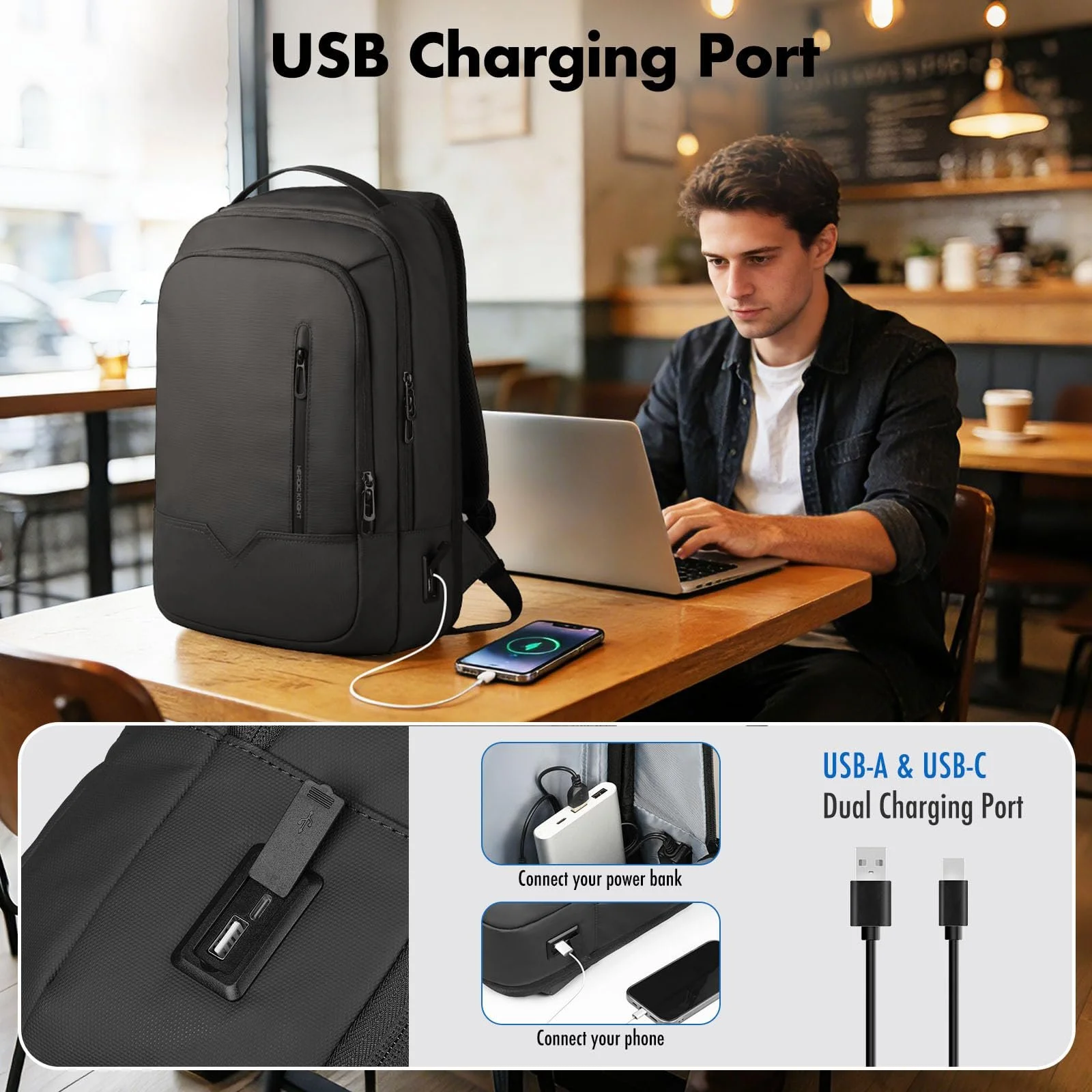 Рюкзак для ноутбука Expandable 15.6 дюйма Водонепроникний з USB портом Black, фото №6 Рюкзак для ноутбука Expandable 15.6 дюйма Водонепроникний з USB портом Black, фото №6
