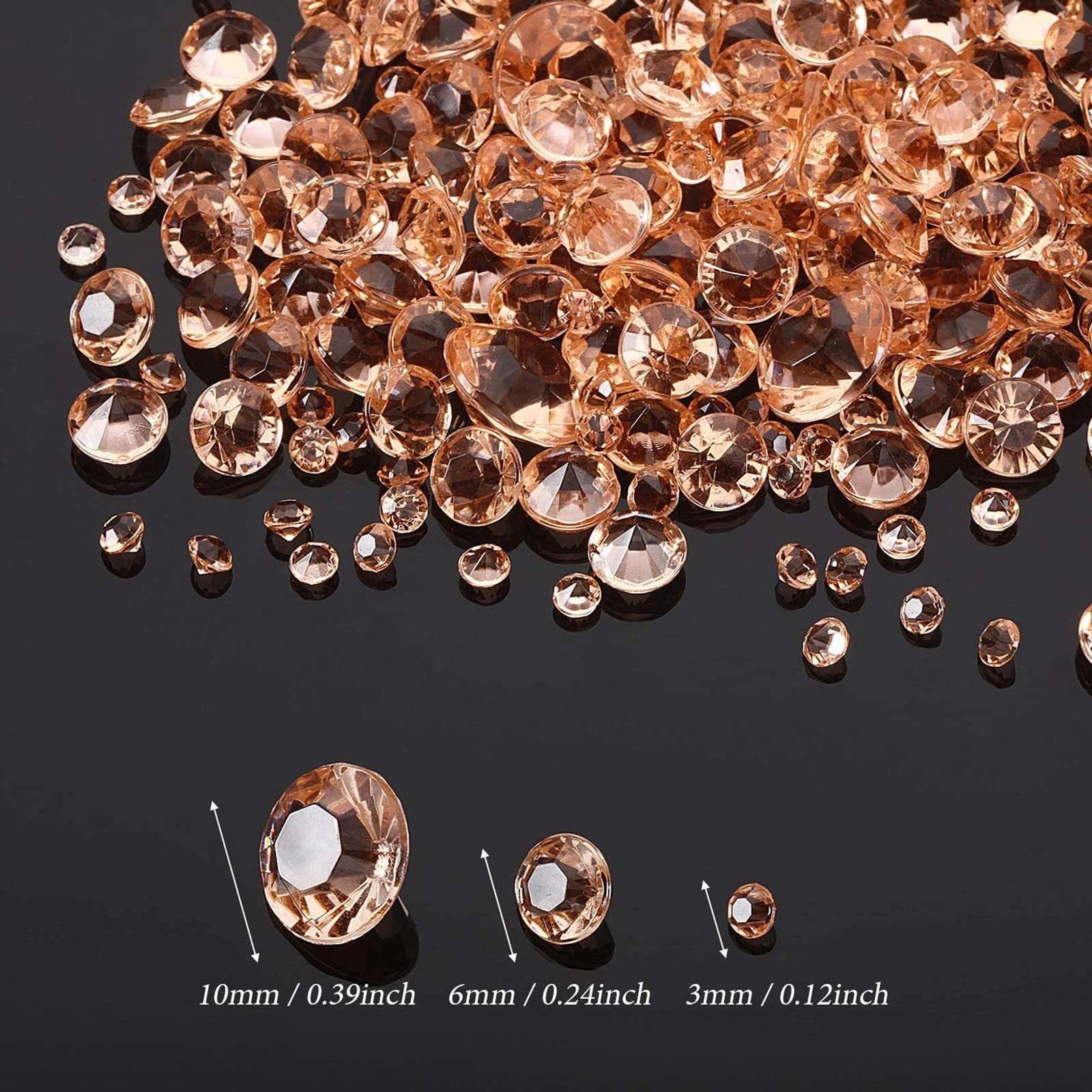Стразы Акриловые кристаллы с острой основой 3 размеров 4000 шт. для свадебного декора, маникюра, заполнения косметички, украшения макияжа, декорирования рабочего стола (розовое золото), фото №2