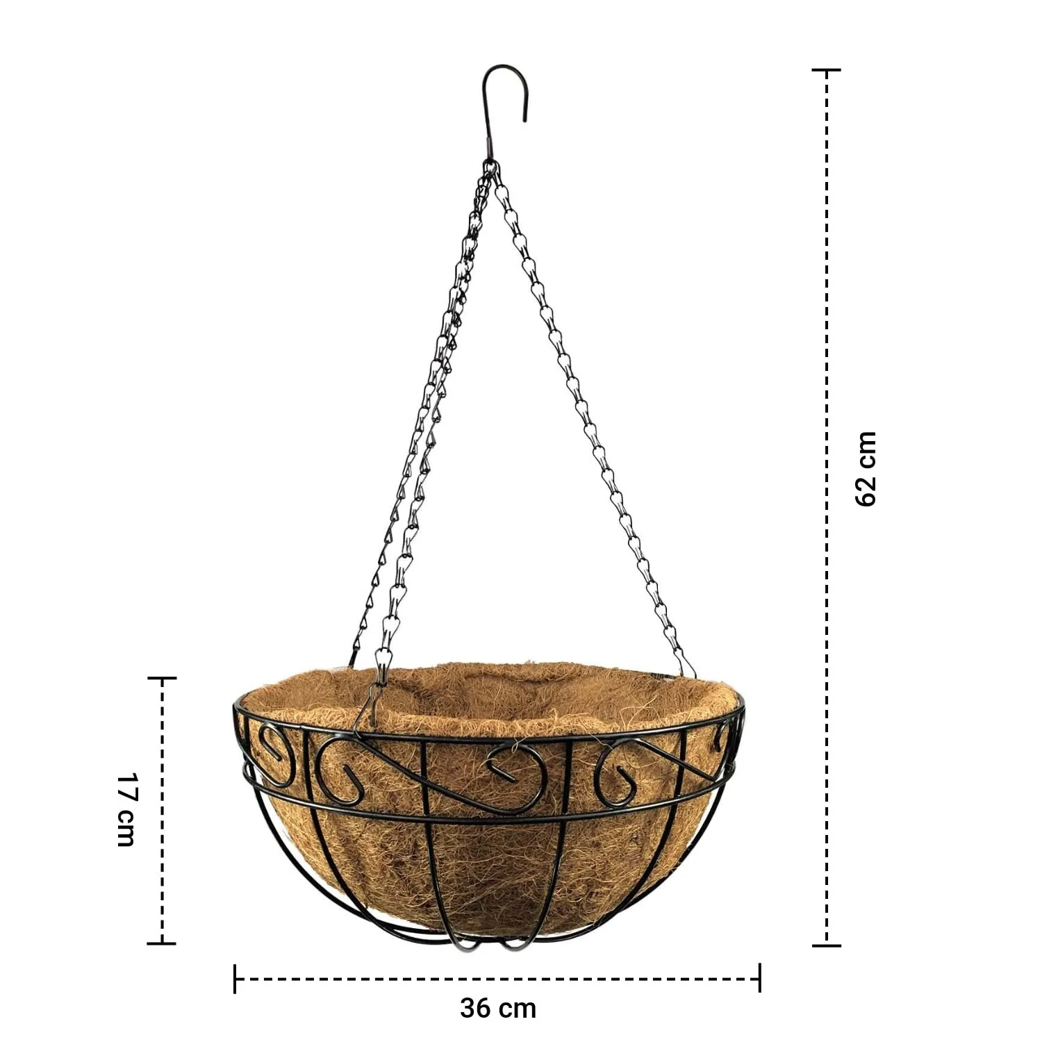 Подвесная корзина 36 см с кокосовым вкладышем Металлическая Черная, фото №4